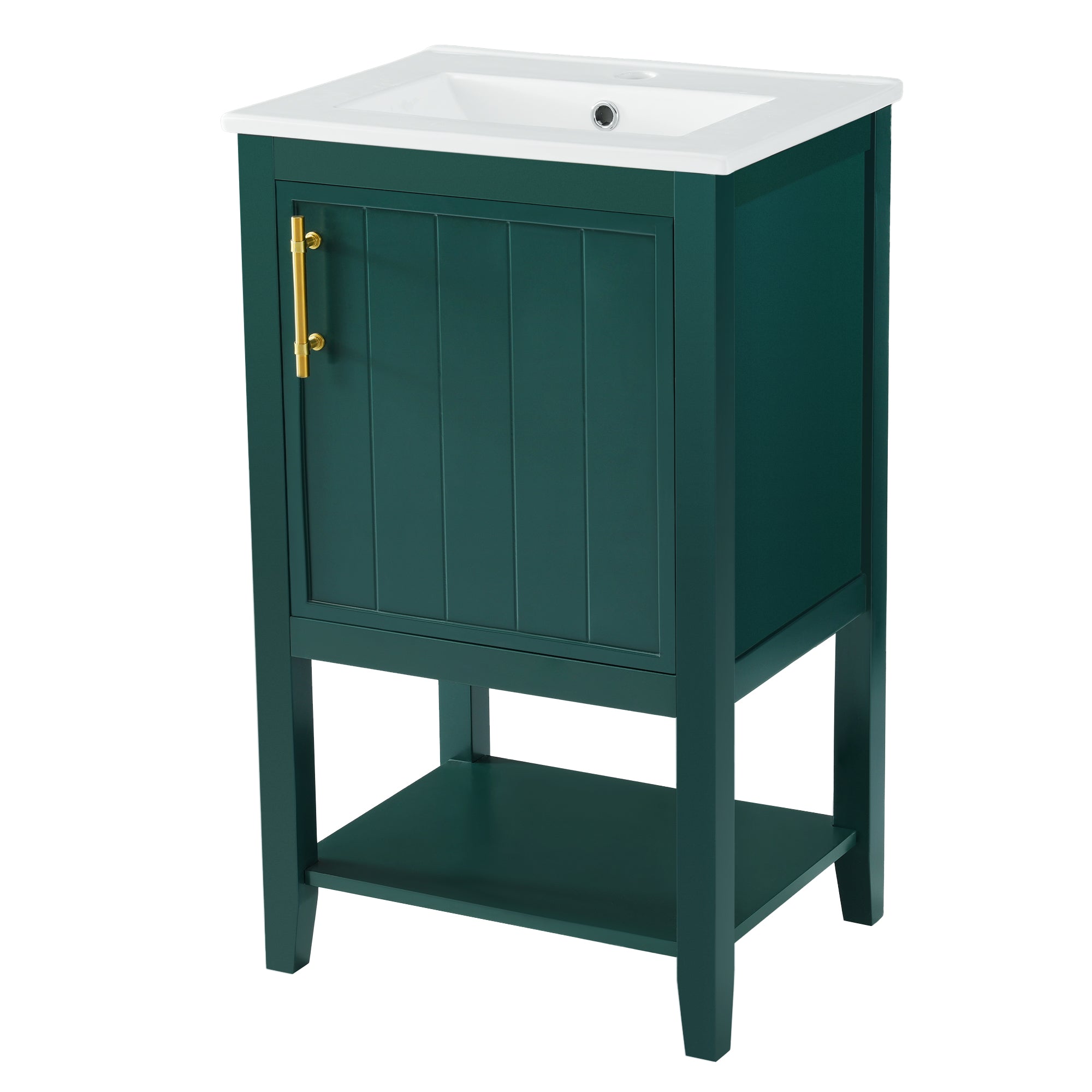 20 in.W x 33.5 in.H Freestanding Bathroom Vanity with Ceramic Basin and Open Shelf