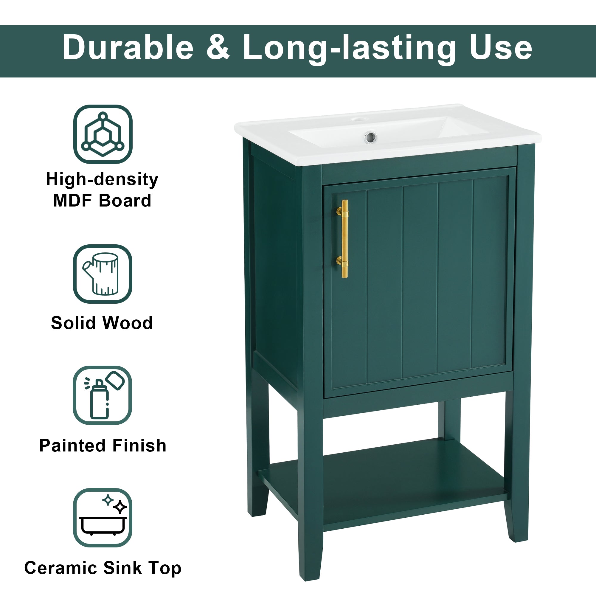 20 in.W x 33.5 in.H Freestanding Bathroom Vanity with Ceramic Basin and Open Shelf