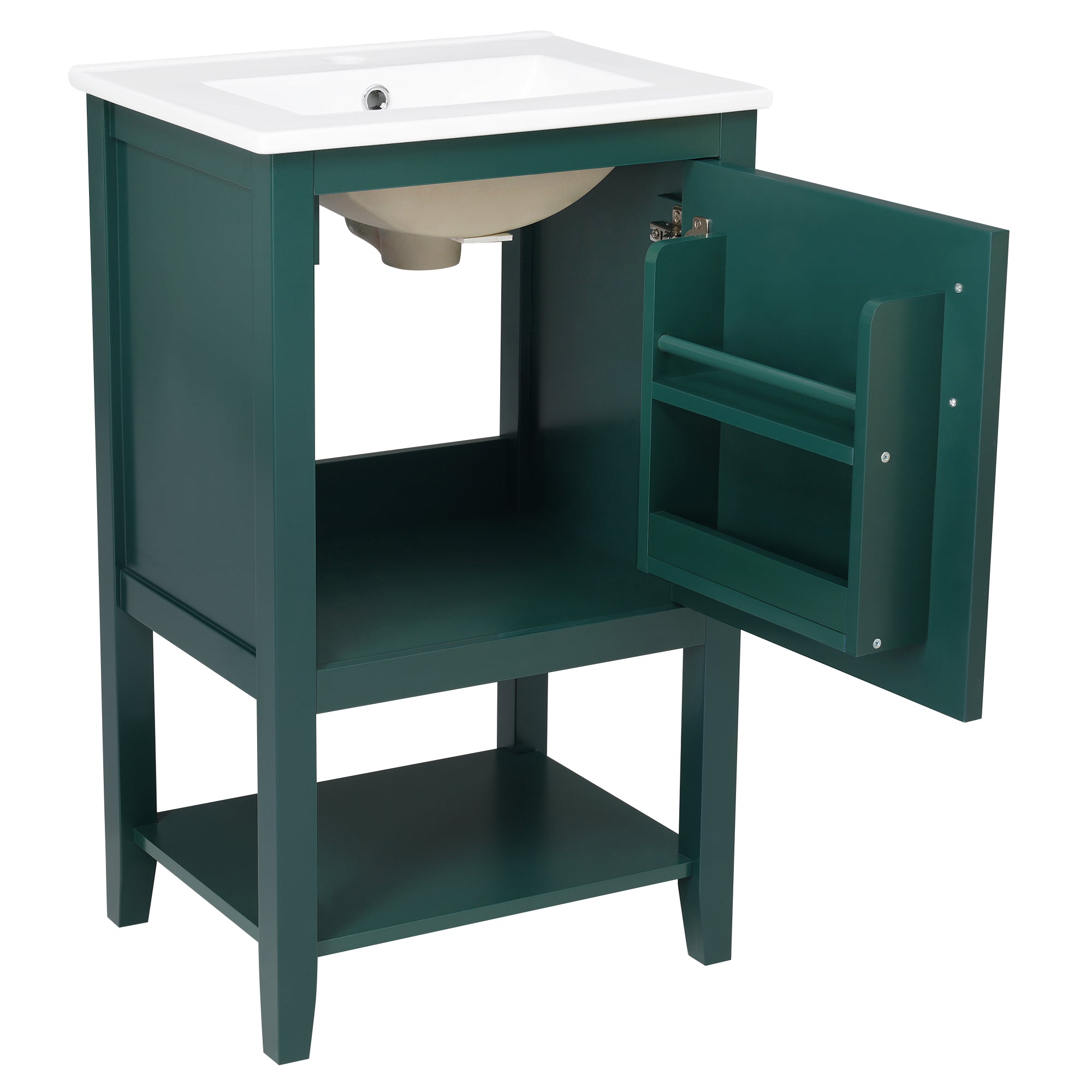 20 in.W x 33.5 in.H Freestanding Bathroom Vanity with Ceramic Basin and Open Shelf