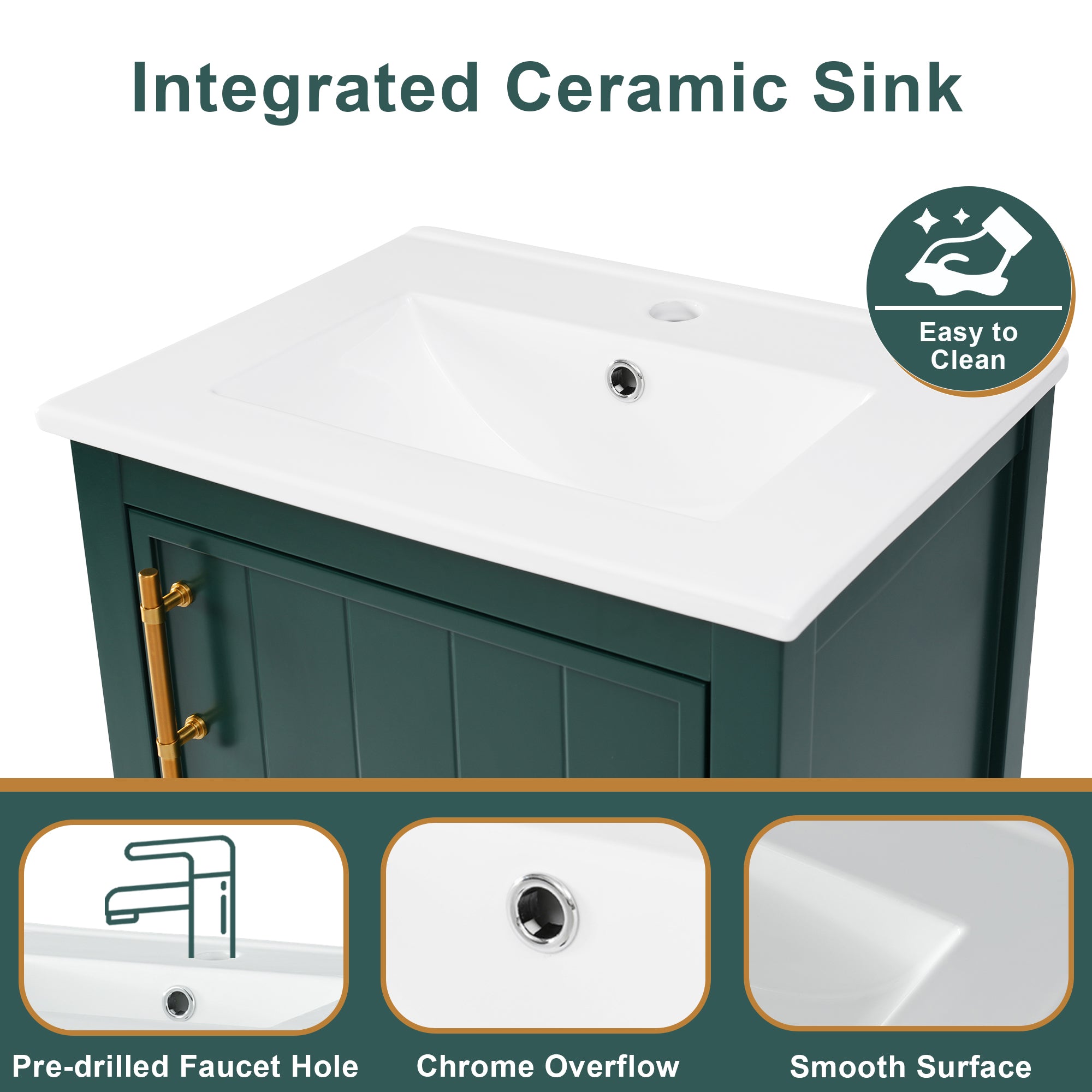 20 in.W x 33.5 in.H Freestanding Bathroom Vanity with Ceramic Basin and Open Shelf