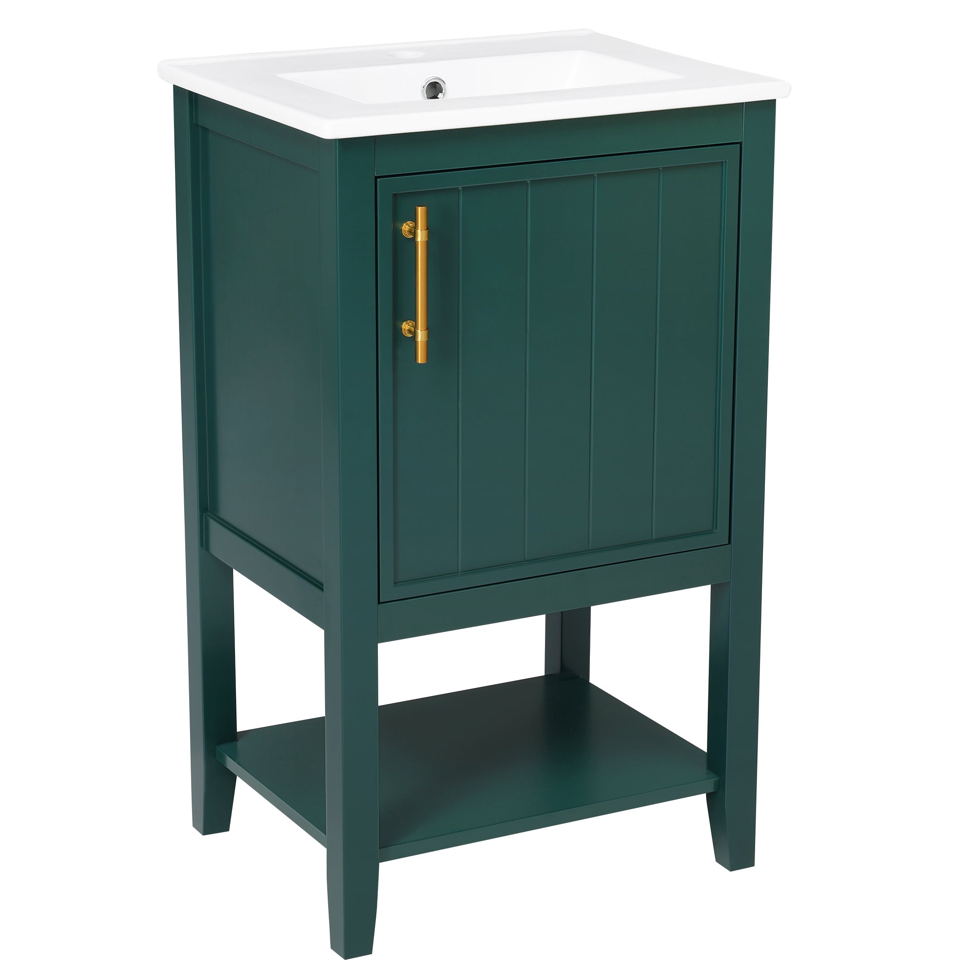 20 in.W x 33.5 in.H Freestanding Bathroom Vanity with Ceramic Basin and Open Shelf