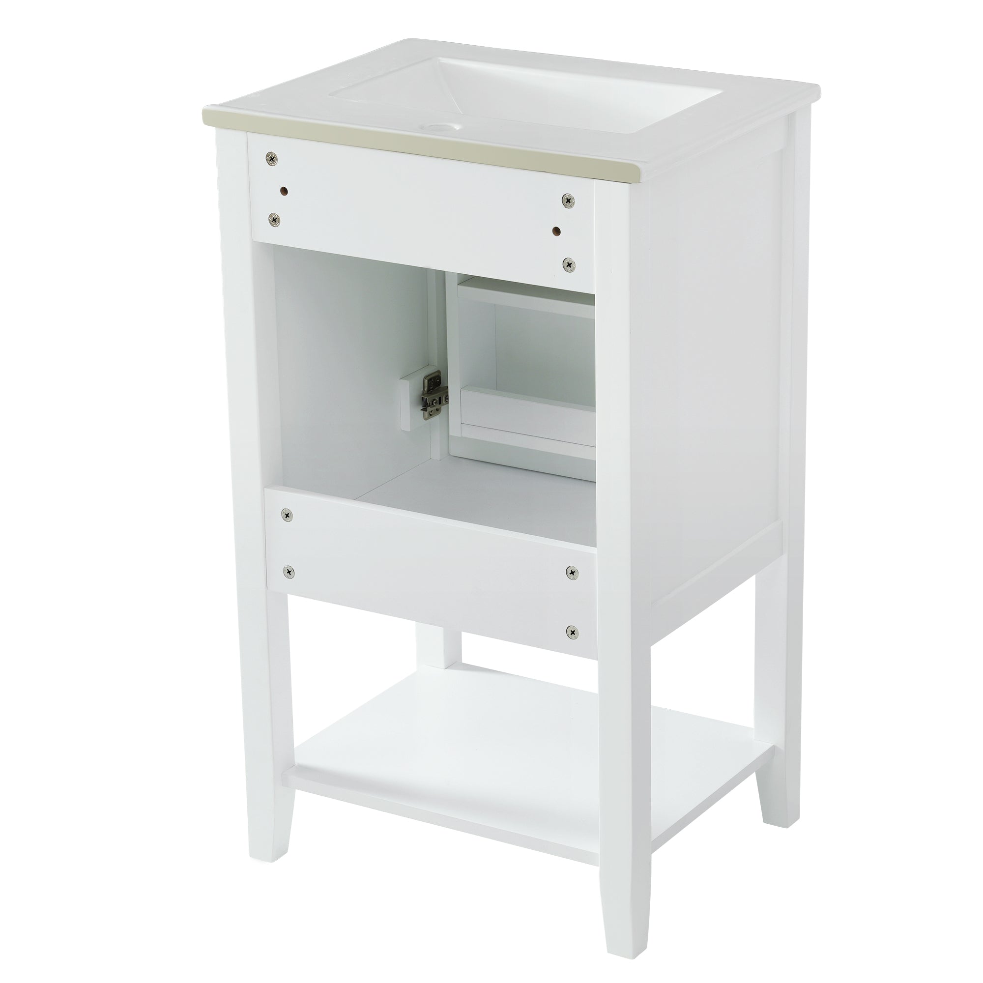 20 in.W x 33.5 in.H Freestanding Bathroom Vanity with Ceramic Basin and Open Shelf