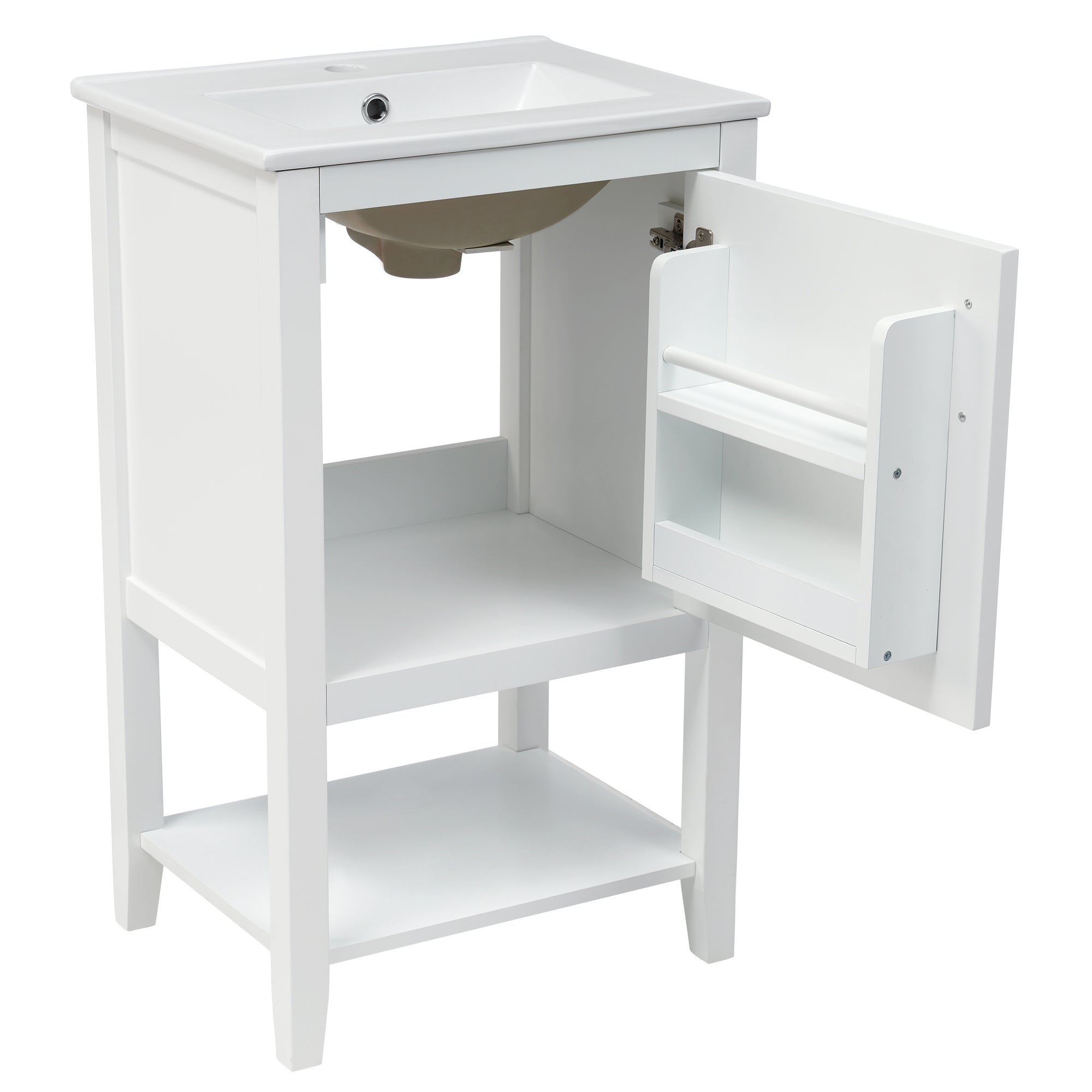 20 in.W x 33.5 in.H Freestanding Bathroom Vanity with Ceramic Basin and Open Shelf