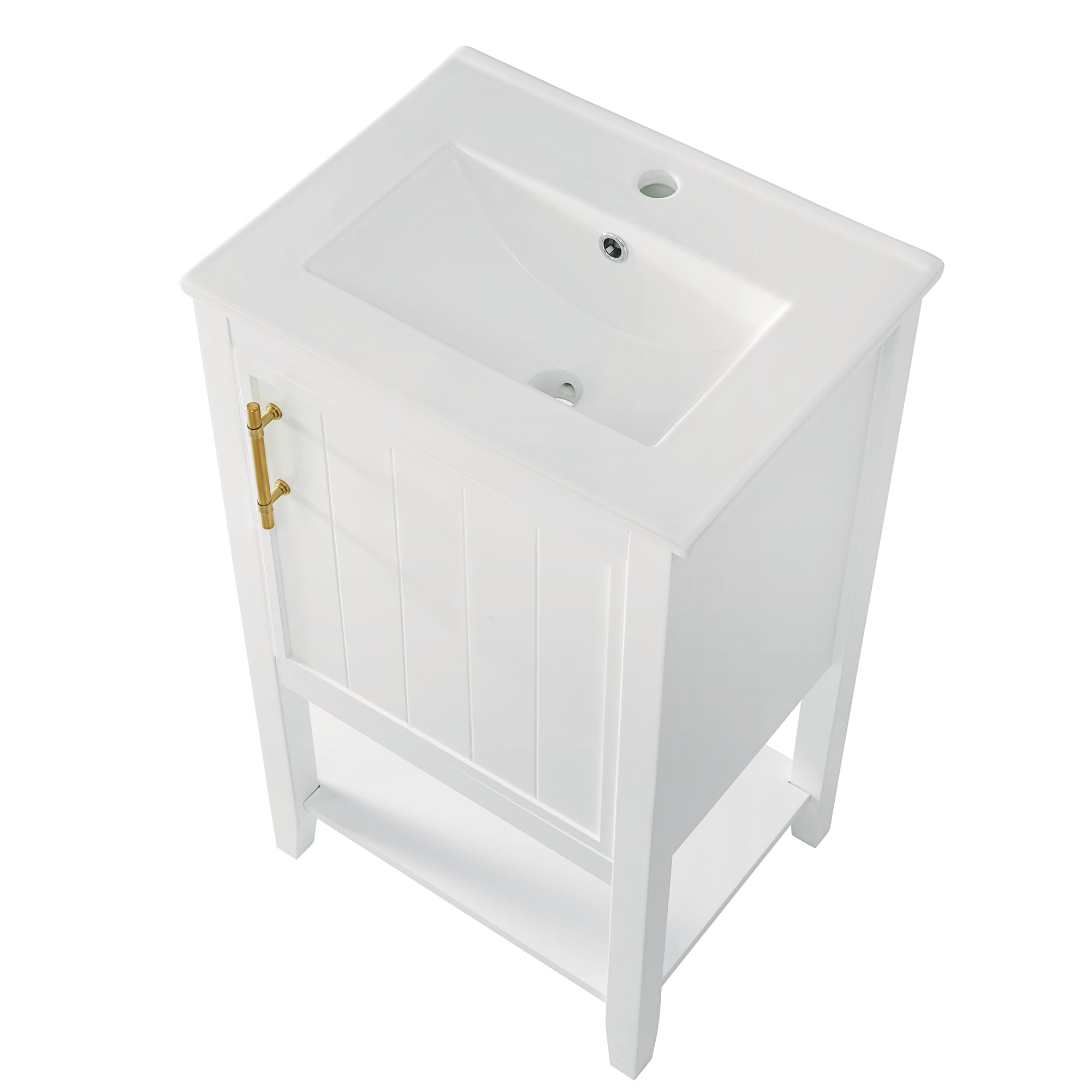 20 in.W x 33.5 in.H Freestanding Bathroom Vanity with Ceramic Basin and Open Shelf