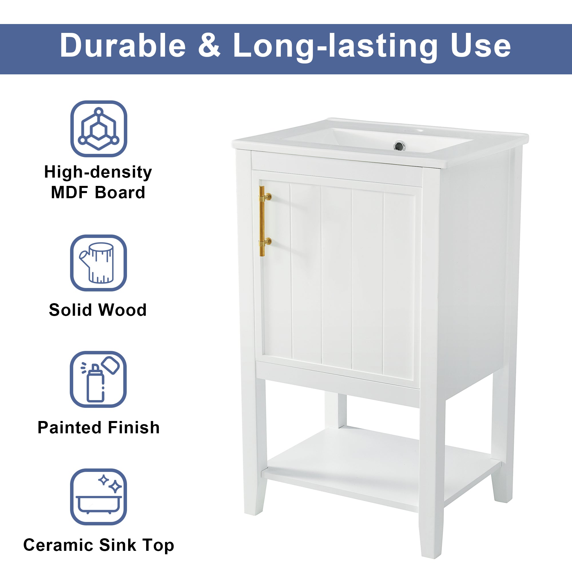 20 in.W x 33.5 in.H Freestanding Bathroom Vanity with Ceramic Basin and Open Shelf