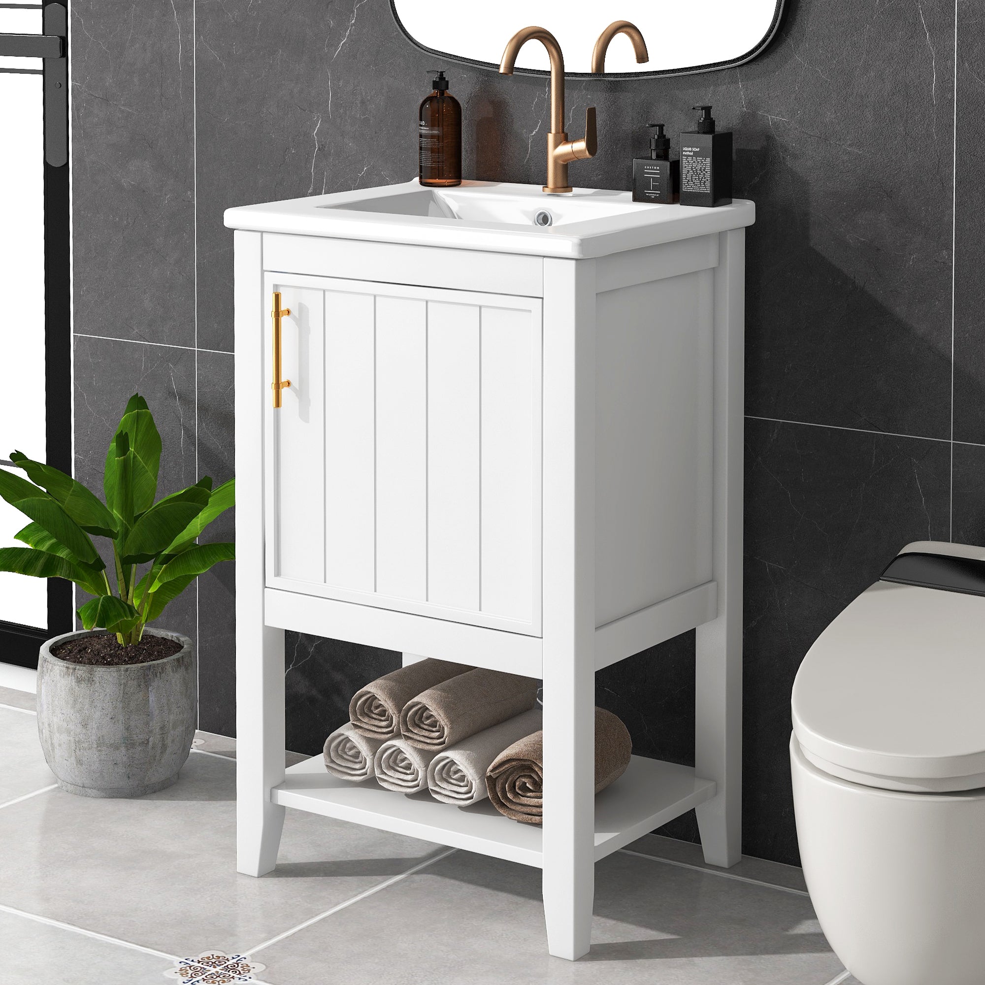 20 in.W x 33.5 in.H Freestanding Bathroom Vanity with Ceramic Basin and Open Shelf