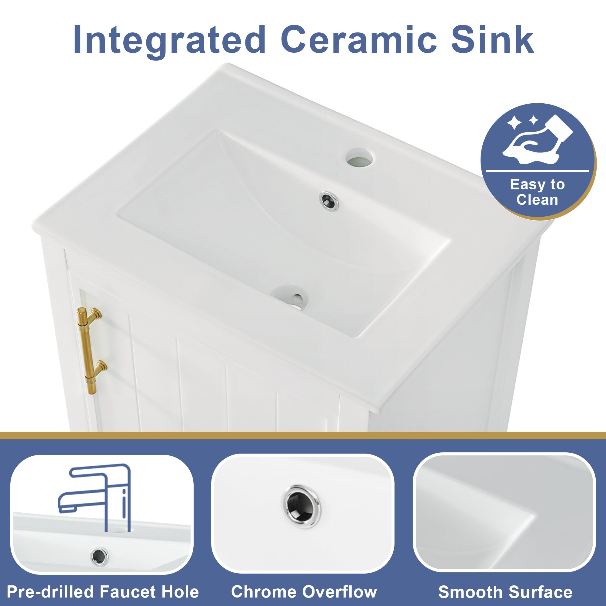 20 in.W x 33.5 in.H Freestanding Bathroom Vanity with Ceramic Basin and Open Shelf