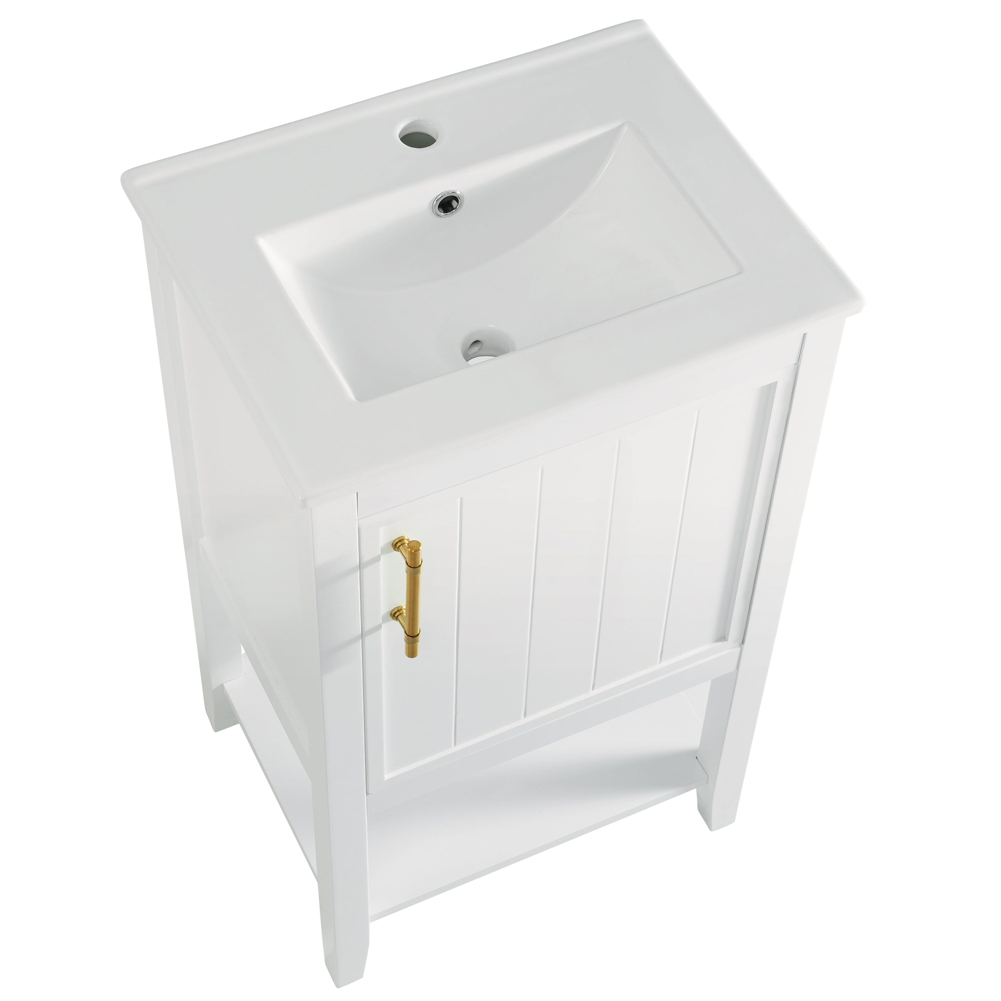 20 in.W x 33.5 in.H Freestanding Bathroom Vanity with Ceramic Basin and Open Shelf