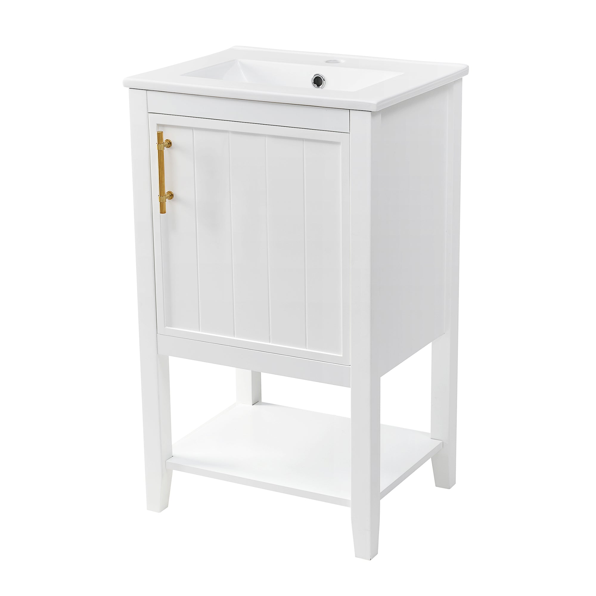 20 in.W x 33.5 in.H Freestanding Bathroom Vanity with Ceramic Basin and Open Shelf