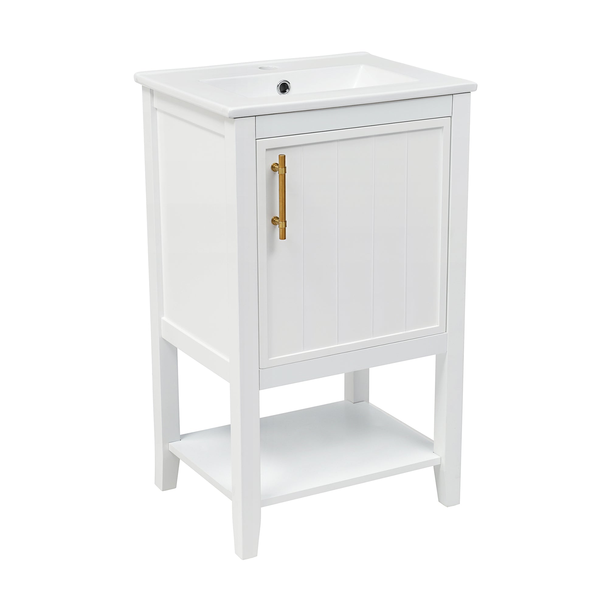 20 in.W x 33.5 in.H Freestanding Bathroom Vanity with Ceramic Basin and Open Shelf