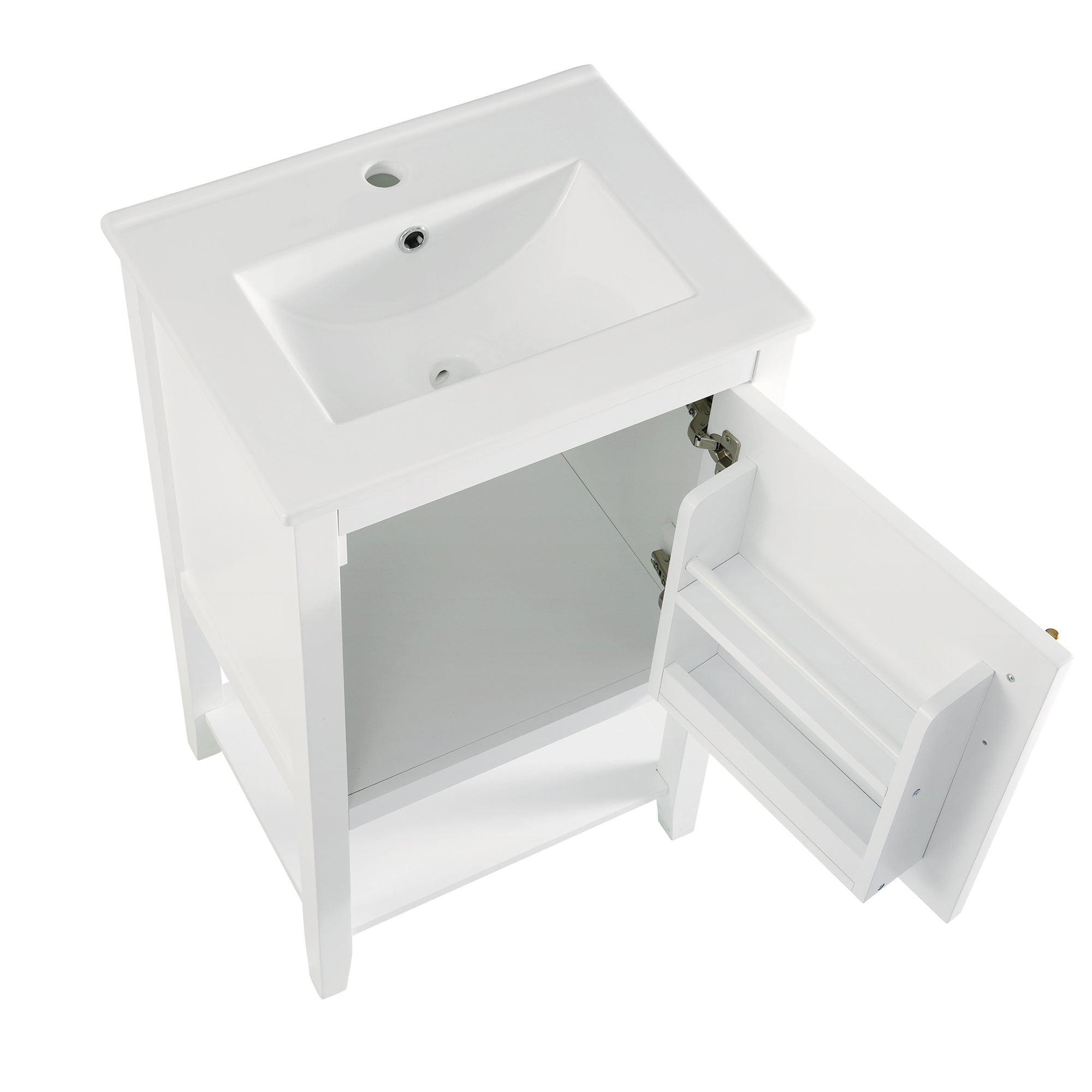 20 in.W x 33.5 in.H Freestanding Bathroom Vanity with Ceramic Basin and Open Shelf