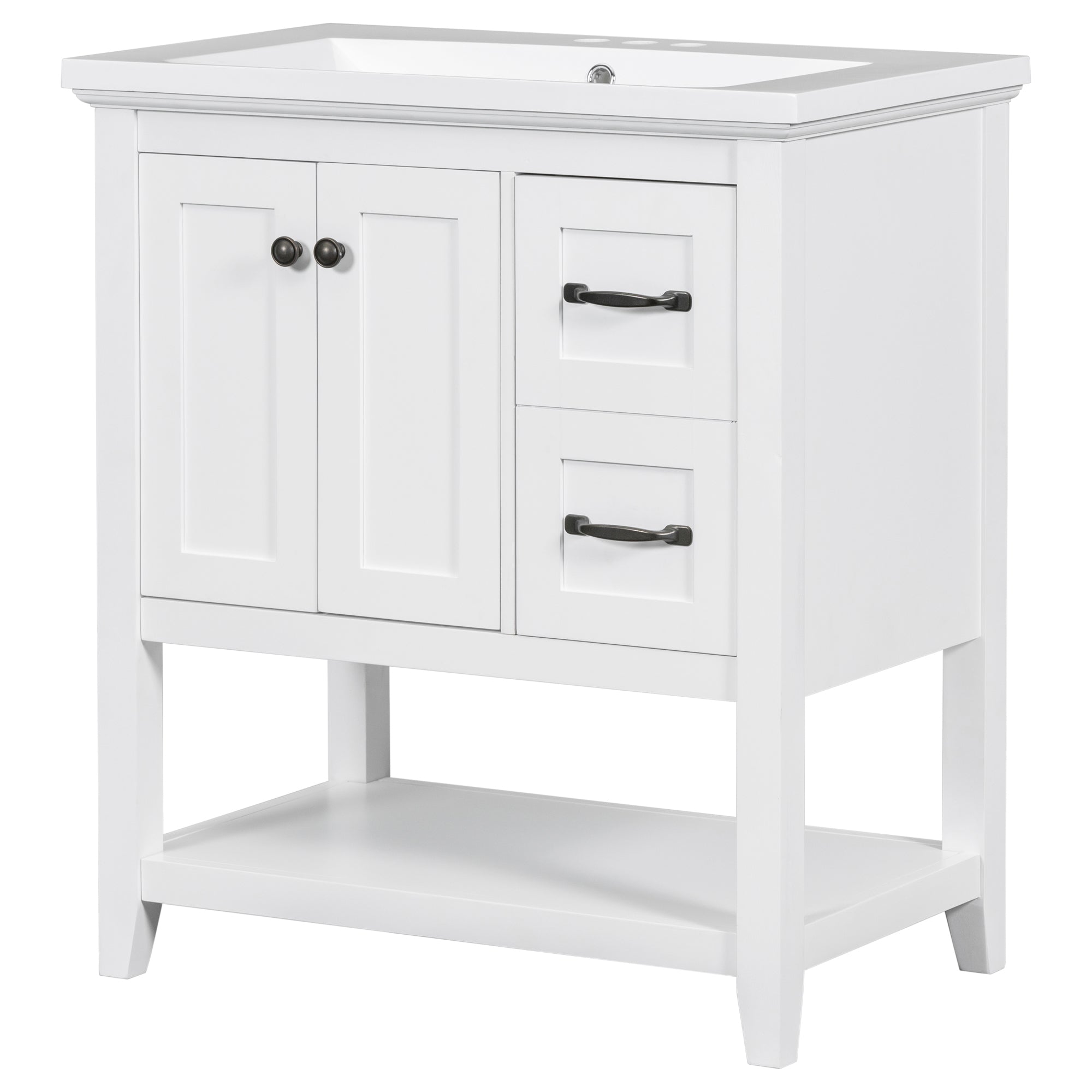 30 Inch MDF Freestanding Bathroom Vanity Set with Integrated Ceramic Basin and Doors