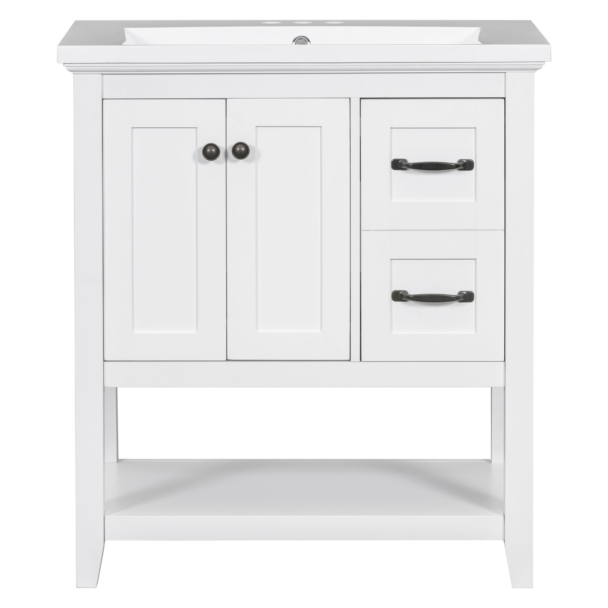 30 Inch MDF Freestanding Bathroom Vanity Set with Integrated Ceramic Basin and Doors