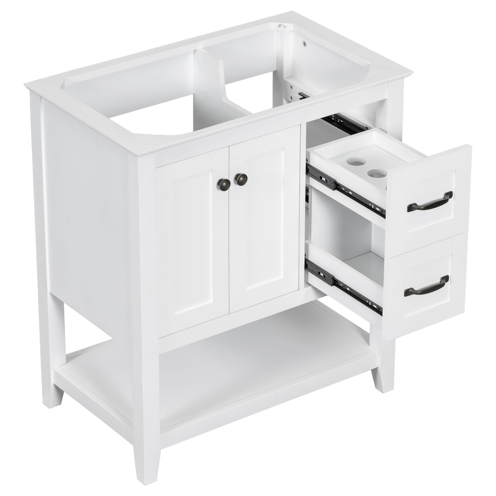 30 Inch MDF Freestanding Bathroom Vanity Base with Open Shelf and Doors