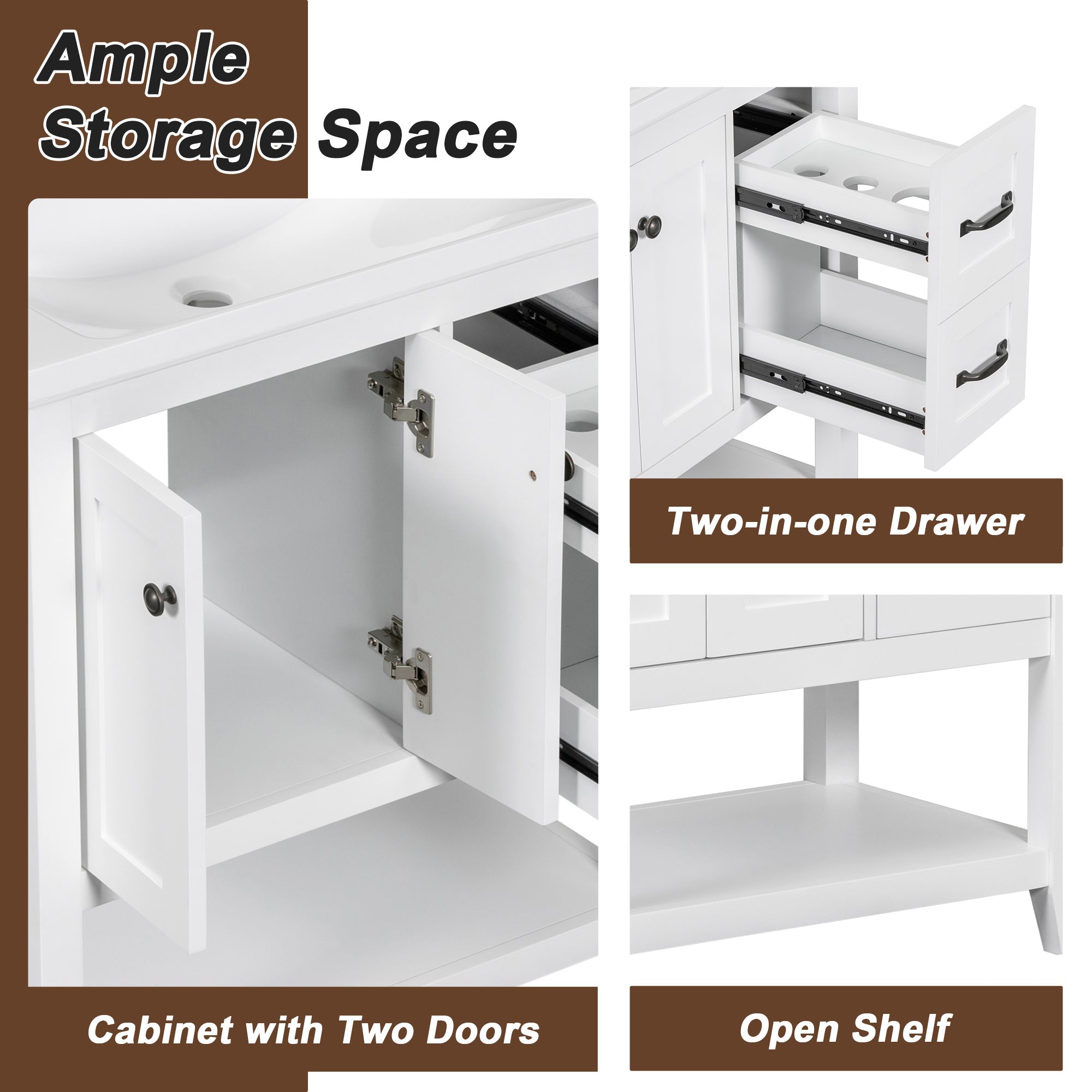 30 Inch MDF Freestanding Bathroom Vanity Base with Open Shelf and Doors