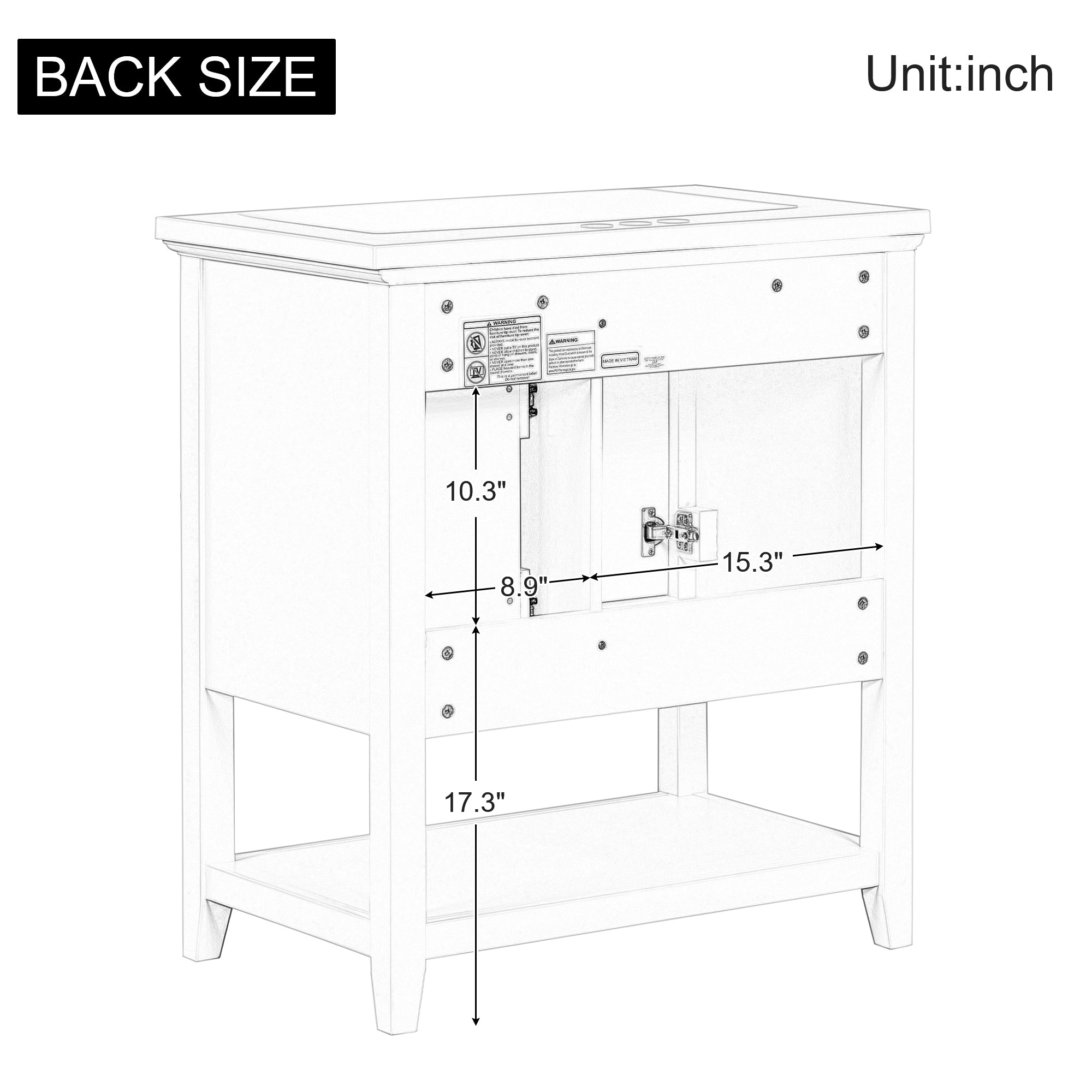 30 Inch MDF Freestanding Bathroom Vanity Base with Open Shelf and Doors