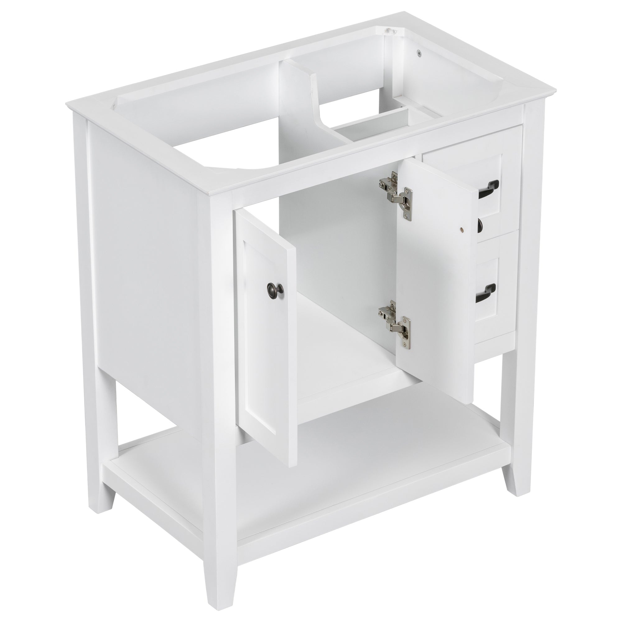 30 Inch MDF Freestanding Bathroom Vanity Base with Open Shelf and Doors