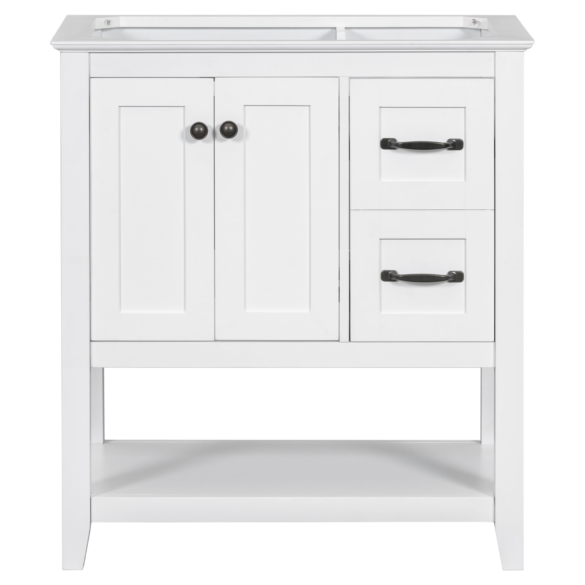 30 Inch MDF Freestanding Bathroom Vanity Base with Open Shelf and Doors