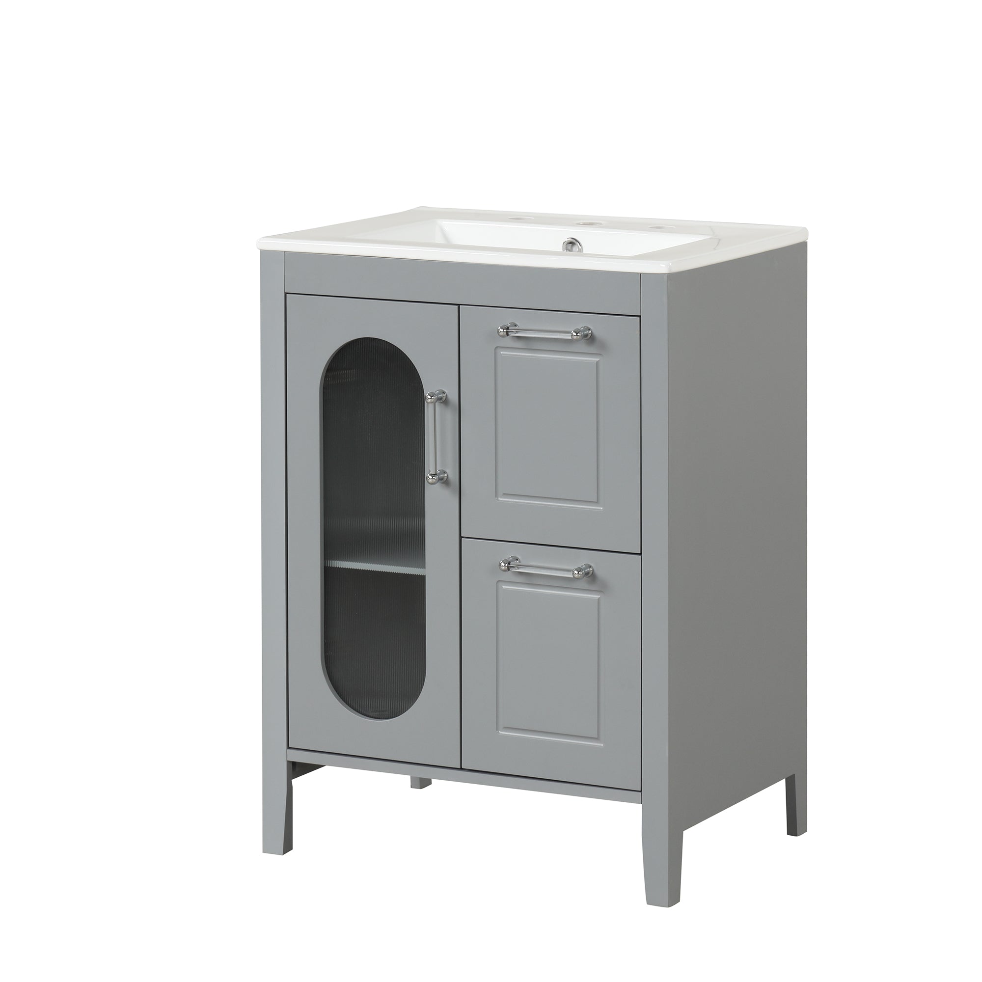 24 in. W x 33 in. H Solid Wood and MDF Bathroom Vanity with Ceramic Sink, Door and Drawers