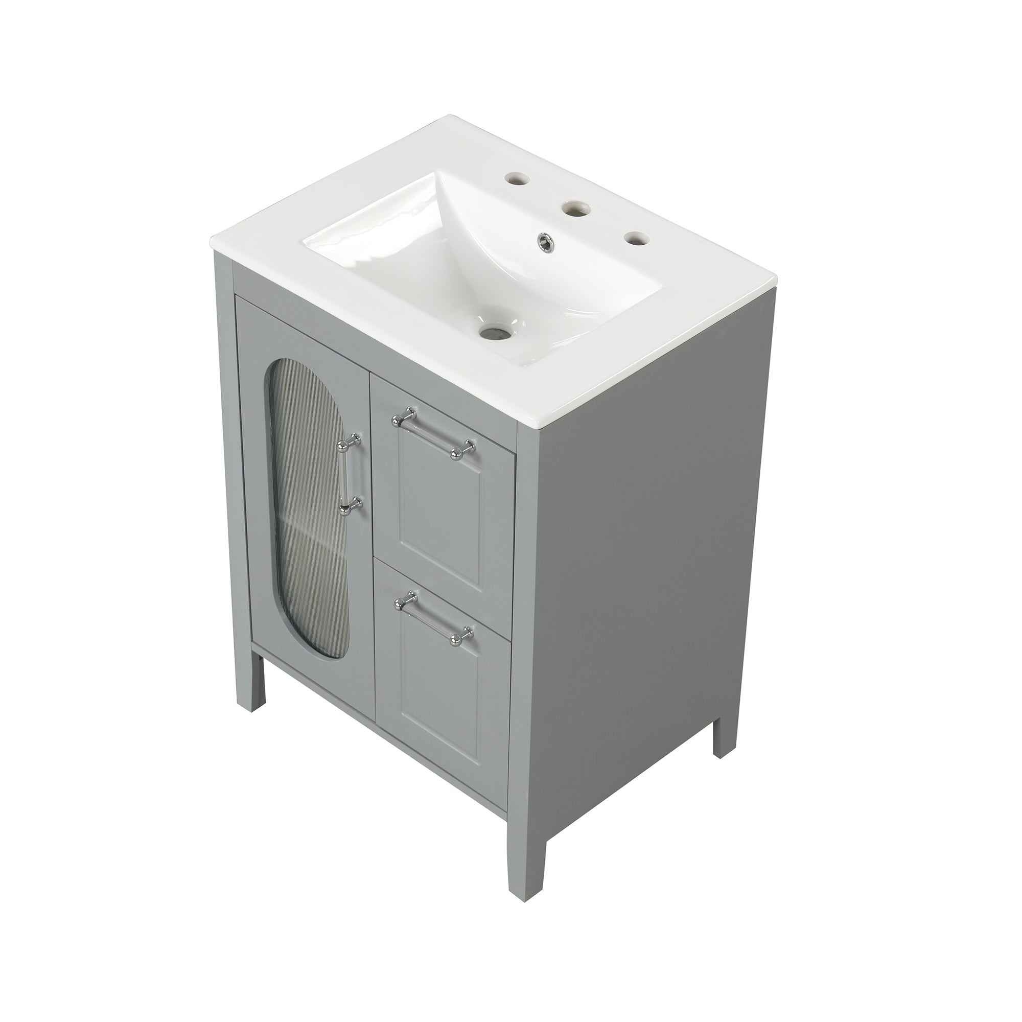 24 in. W x 33 in. H Solid Wood and MDF Bathroom Vanity with Ceramic Sink, Door and Drawers
