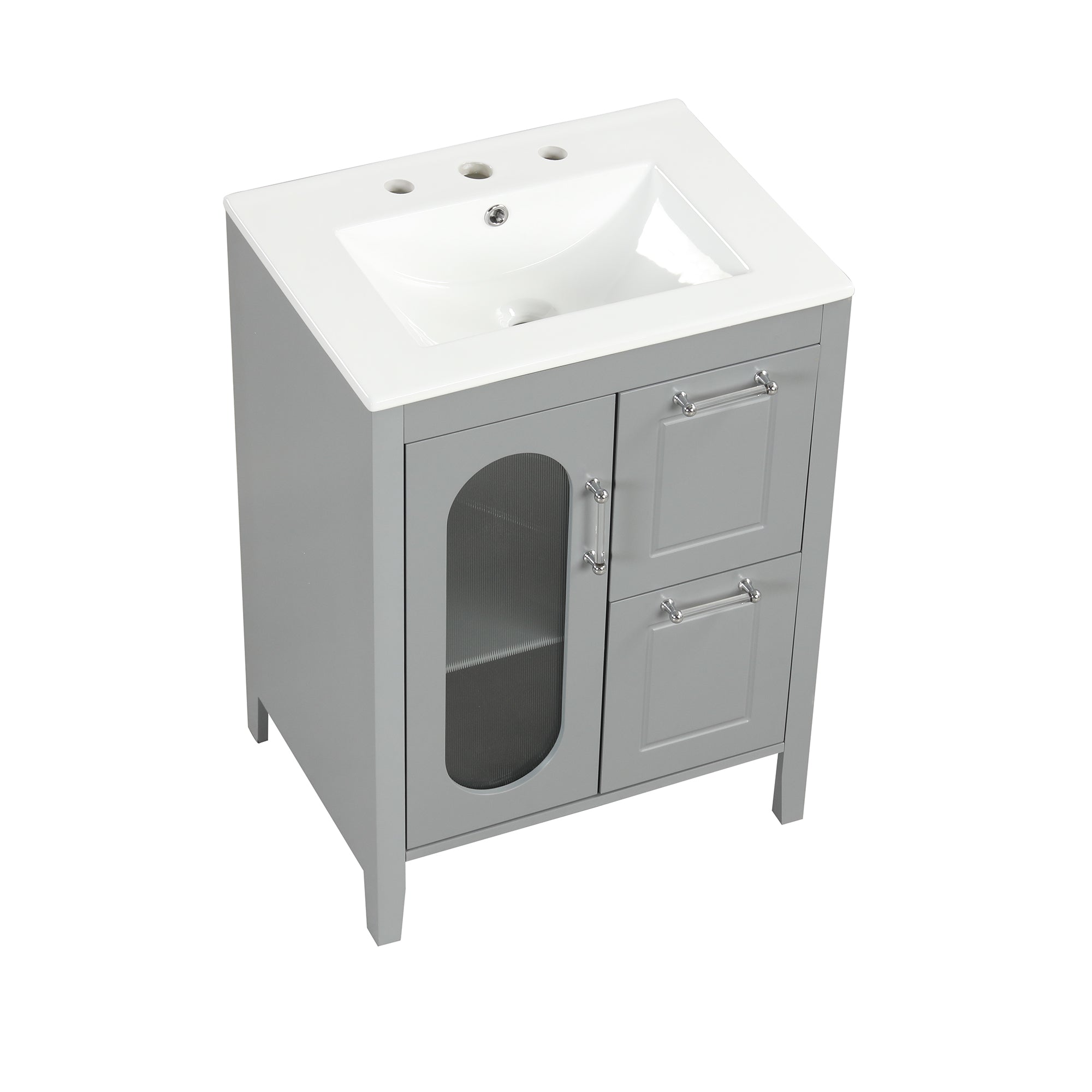 24 in. W x 33 in. H Solid Wood and MDF Bathroom Vanity with Ceramic Sink, Door and Drawers