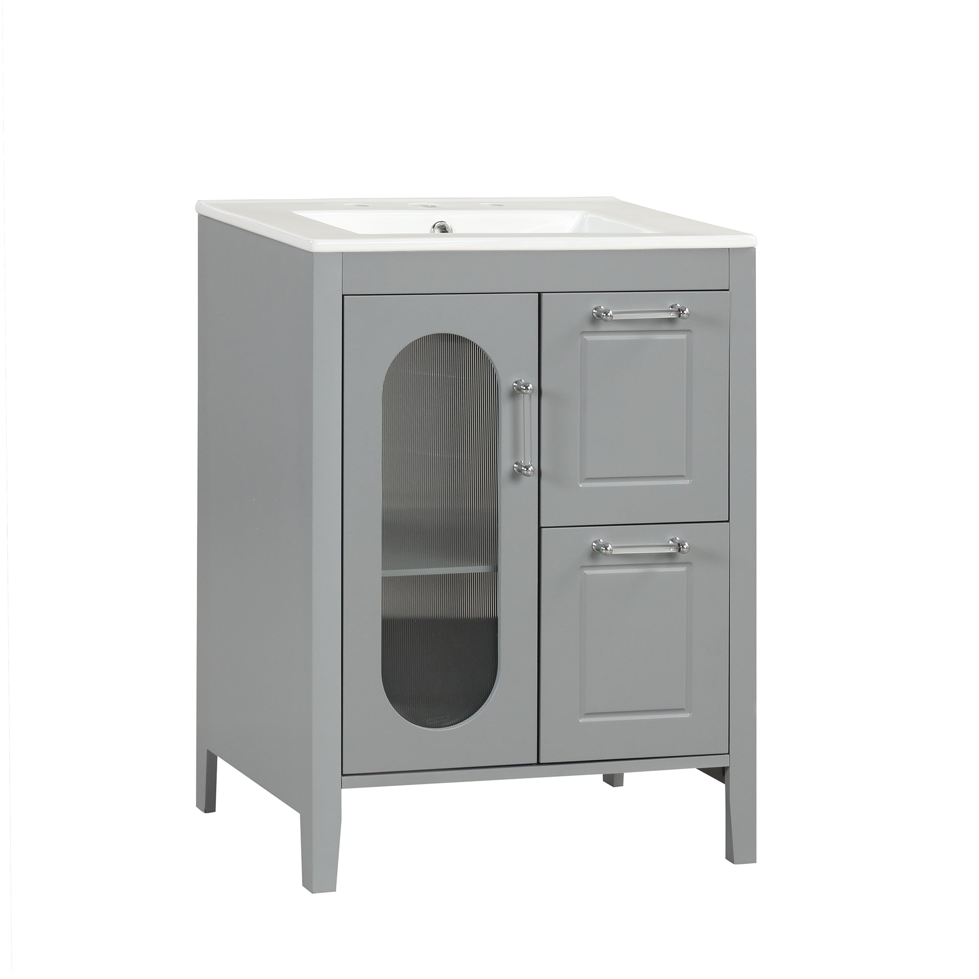 24 in. W x 33 in. H Solid Wood and MDF Bathroom Vanity with Ceramic Sink, Door and Drawers