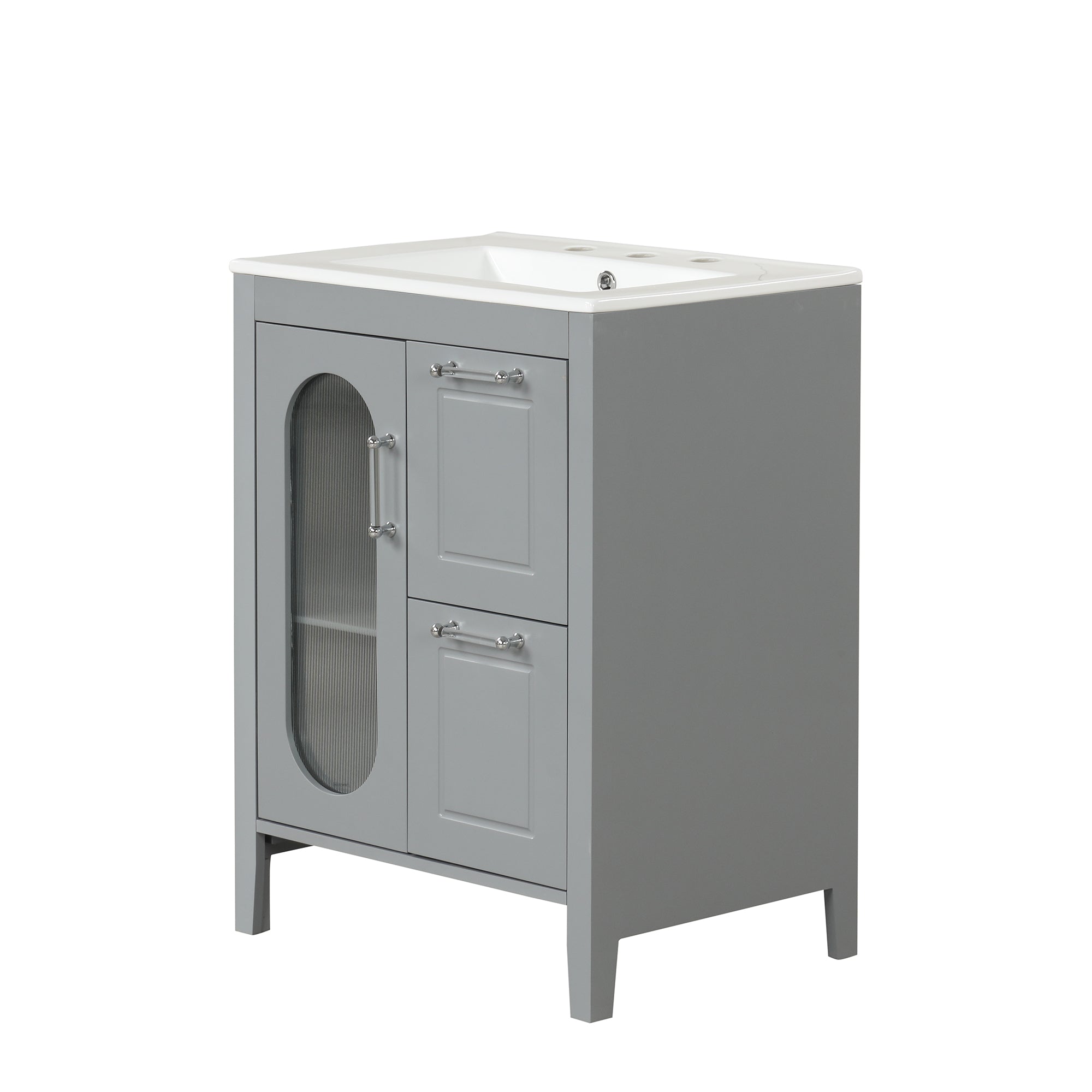 24 in. W x 33 in. H Solid Wood and MDF Bathroom Vanity with Ceramic Sink, Door and Drawers