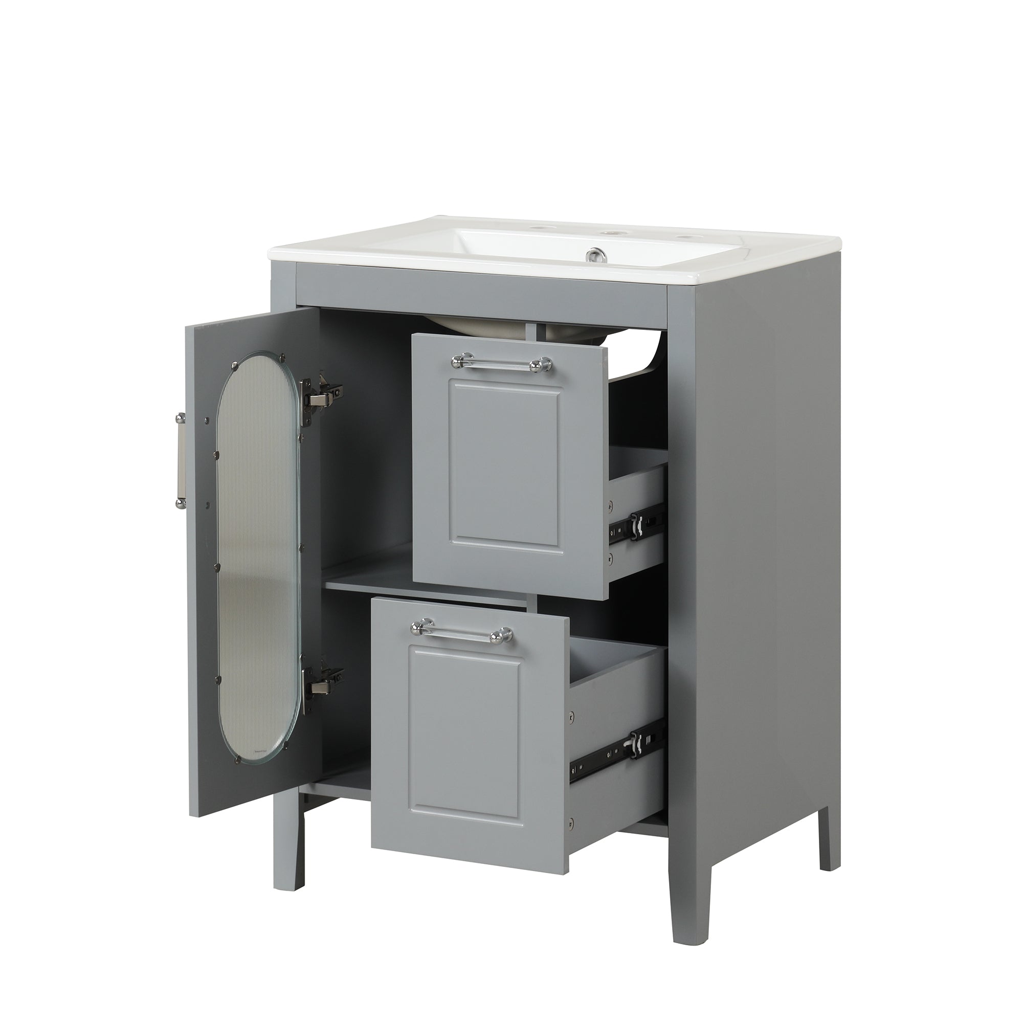 24 in. W x 33 in. H Solid Wood and MDF Bathroom Vanity with Ceramic Sink, Door and Drawers