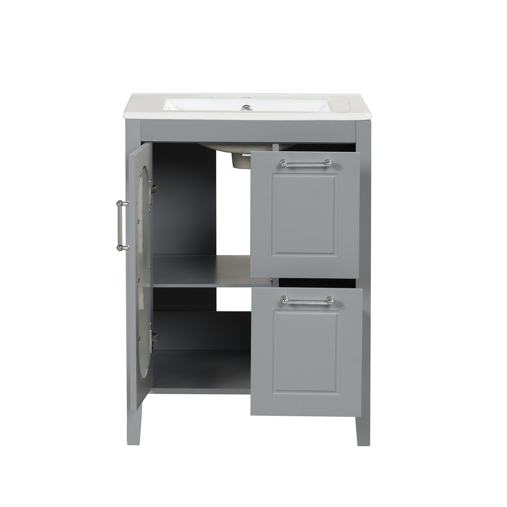 24 in. W x 33 in. H Solid Wood and MDF Bathroom Vanity with Ceramic Sink, Door and Drawers