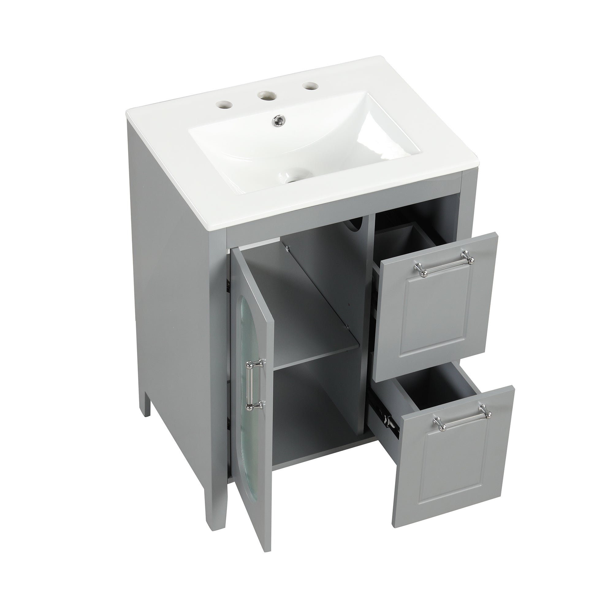 24 in. W x 33 in. H Solid Wood and MDF Bathroom Vanity with Ceramic Sink, Door and Drawers