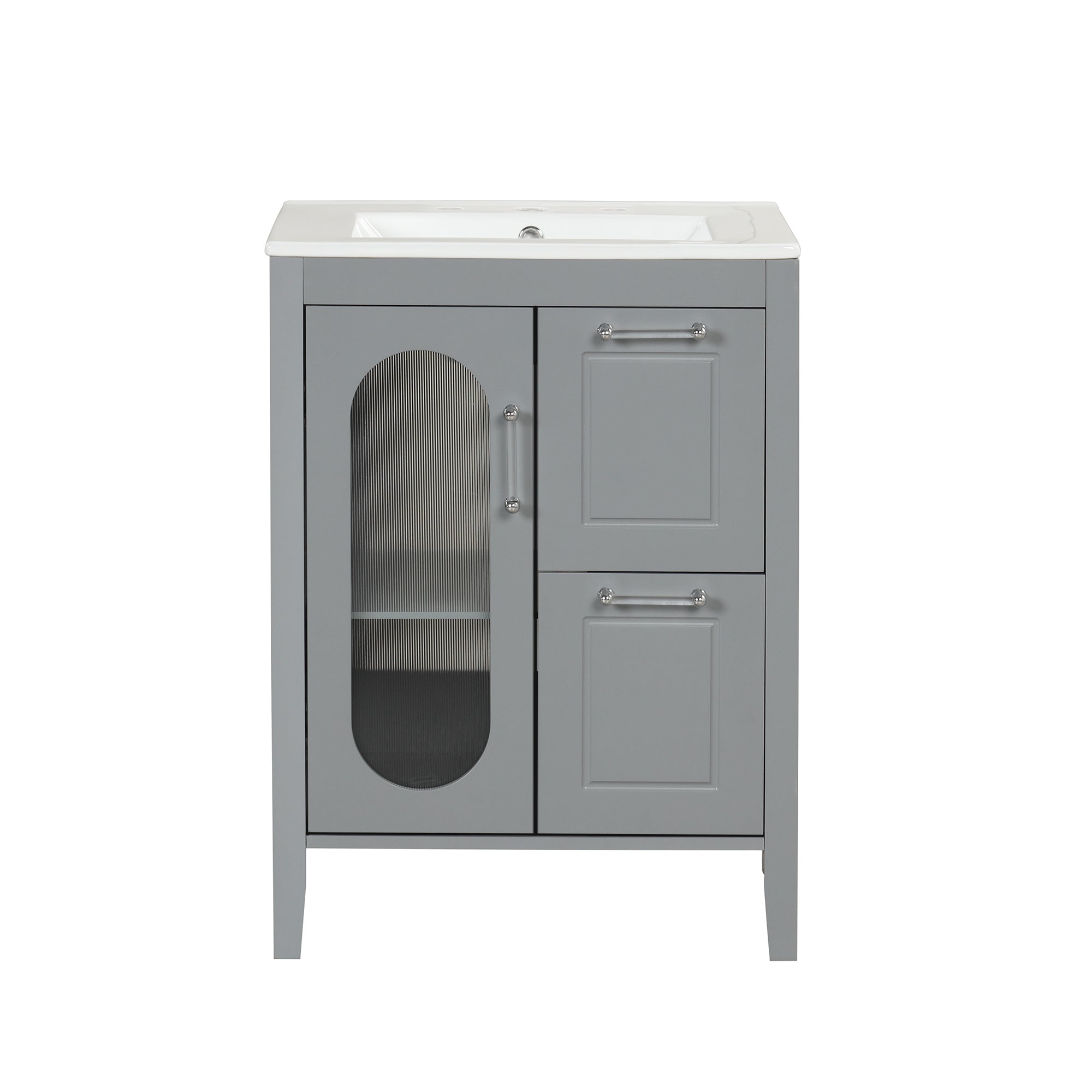 24 in. W x 33 in. H Solid Wood and MDF Bathroom Vanity with Ceramic Sink, Door and Drawers