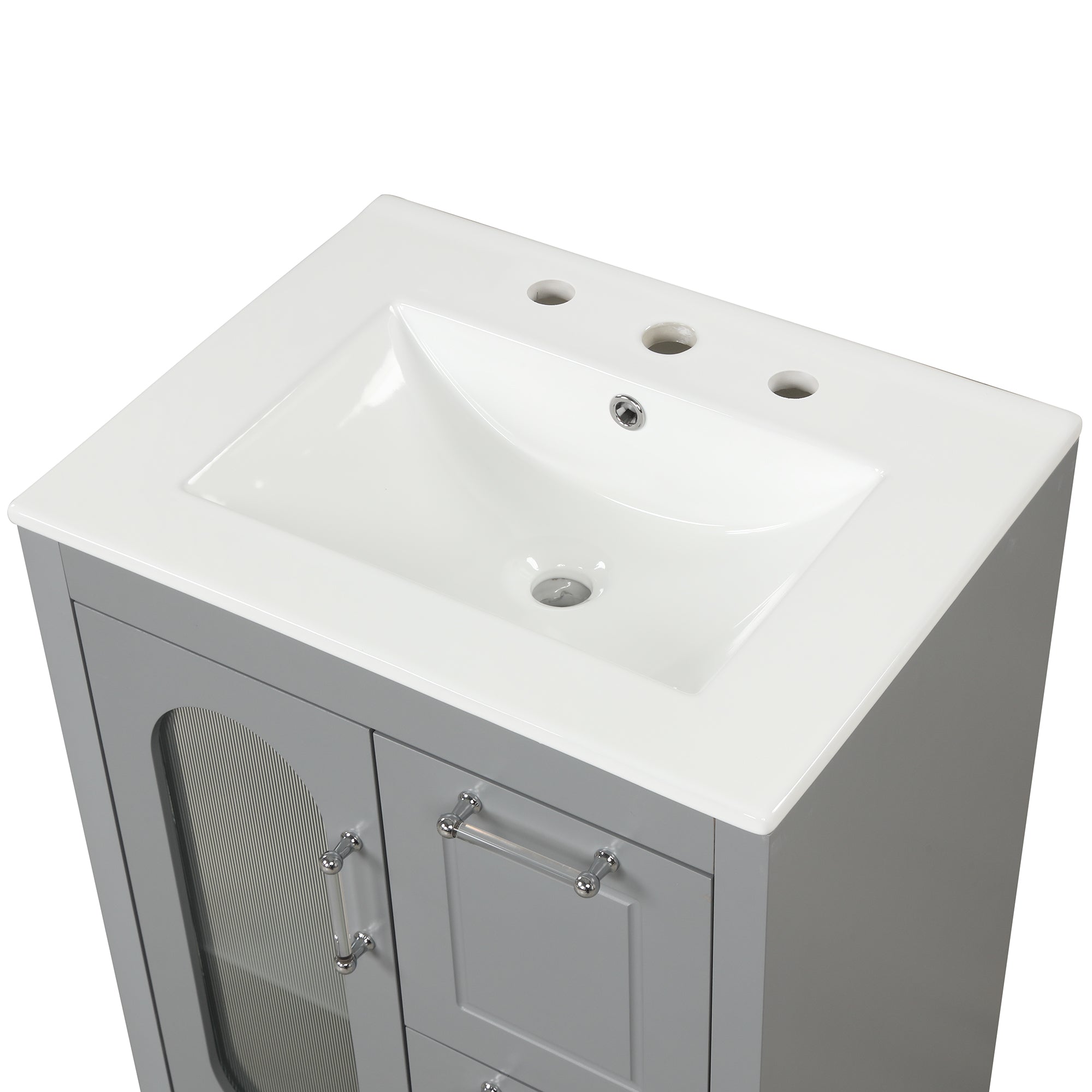 24 in. W x 33 in. H Solid Wood and MDF Bathroom Vanity with Ceramic Sink, Door and Drawers