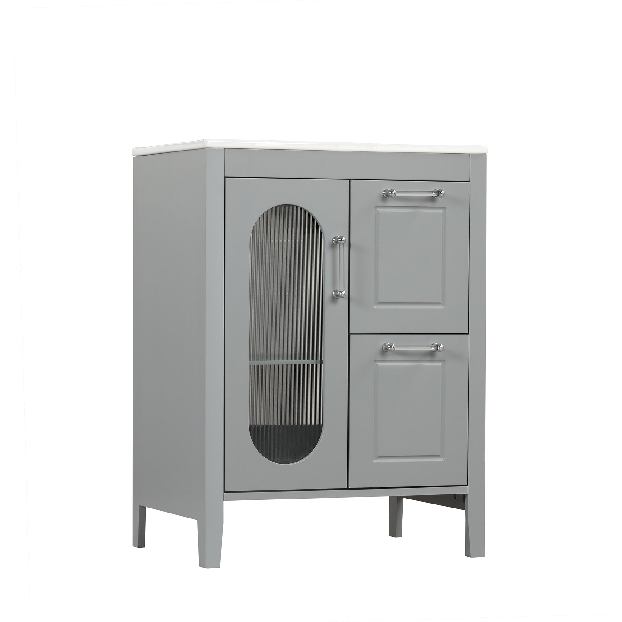 24 in. W x 33 in. H Solid Wood and MDF Bathroom Vanity with Ceramic Sink, Door and Drawers