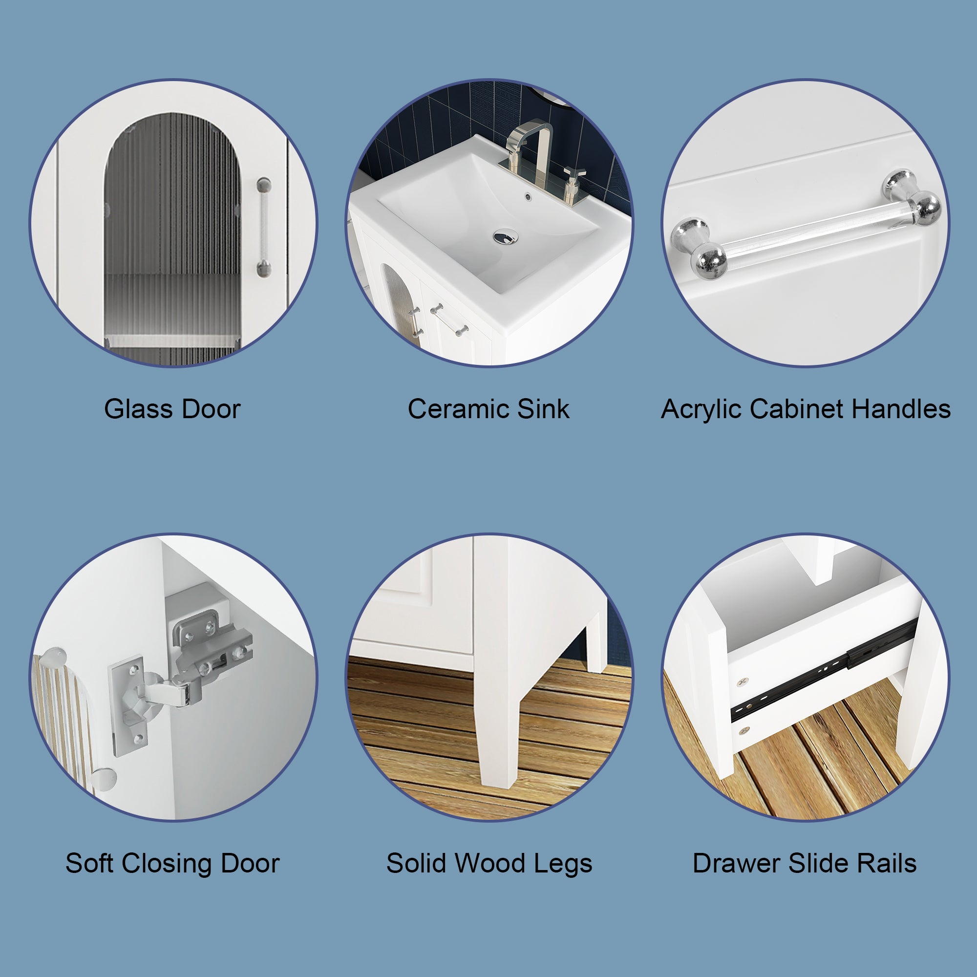 24 in. W x 33 in. H MDF Bathroom Vanity in White with Ceramic Sink, Door and Drawers