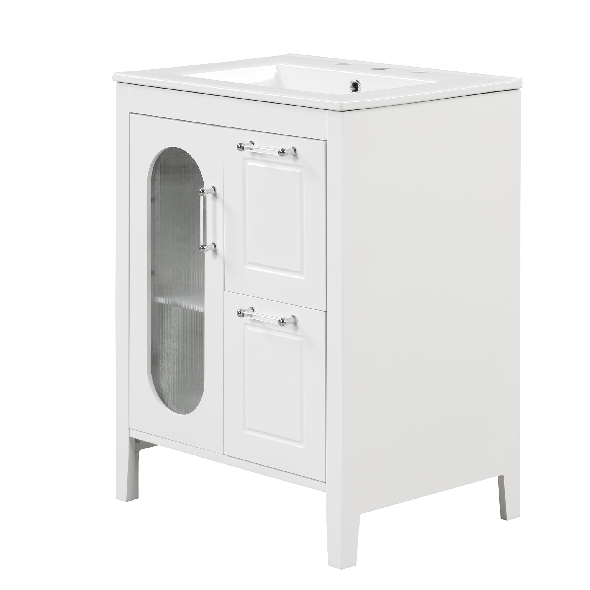 24 in. W x 33 in. H MDF Bathroom Vanity in White with Ceramic Sink, Door and Drawers