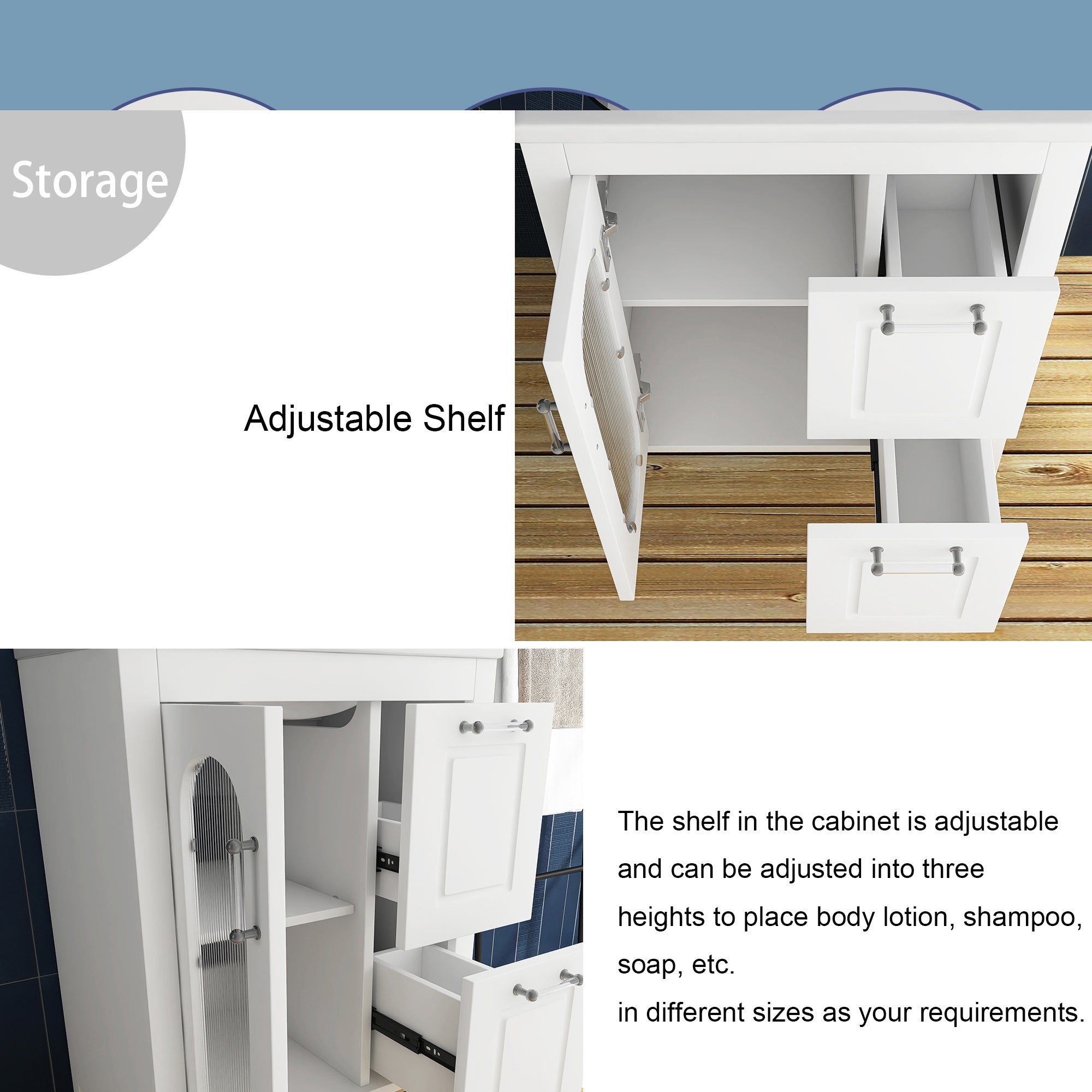 24 in. W x 33 in. H MDF Bathroom Vanity in White with Ceramic Sink, Door and Drawers