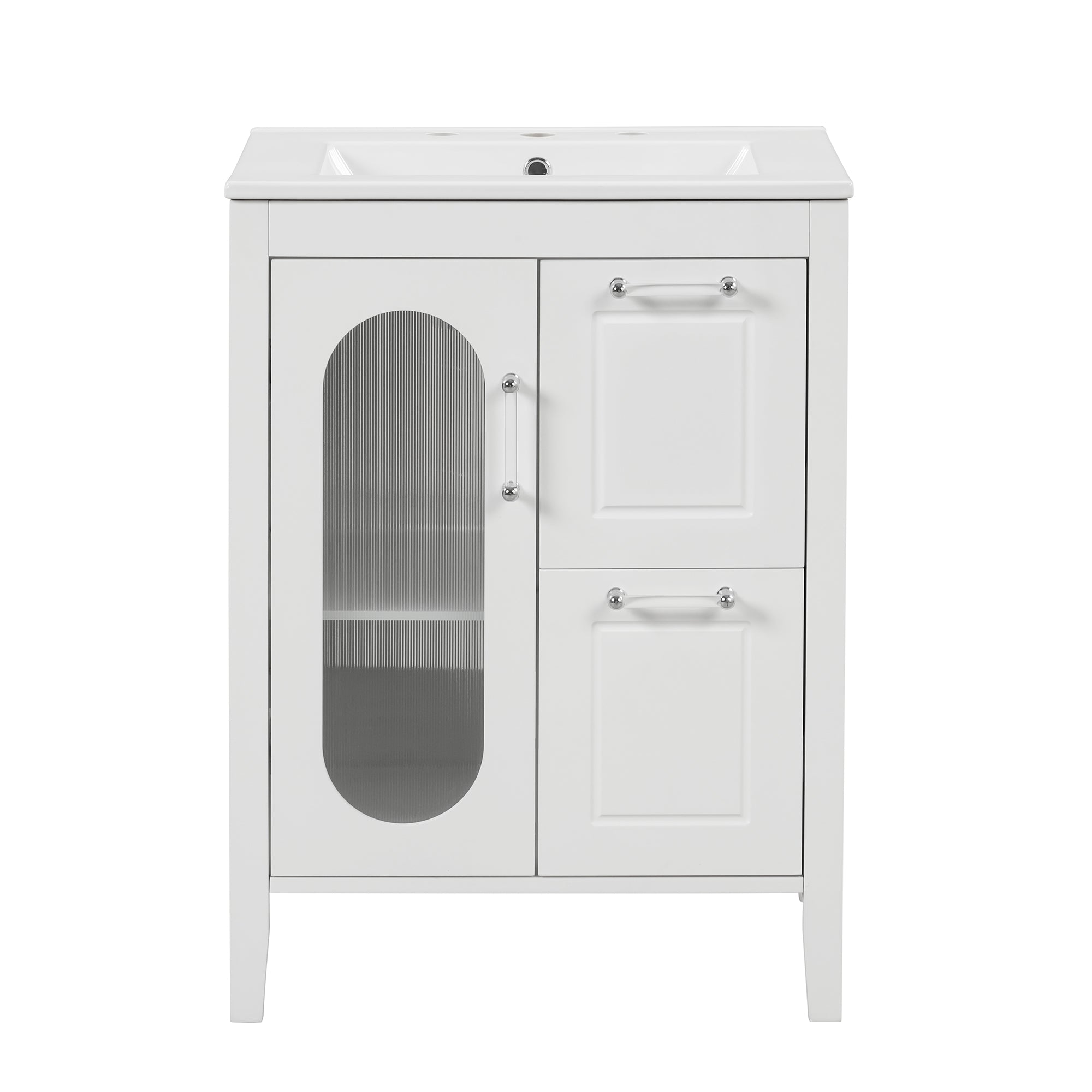24 in. W x 33 in. H MDF Bathroom Vanity in White with Ceramic Sink, Door and Drawers