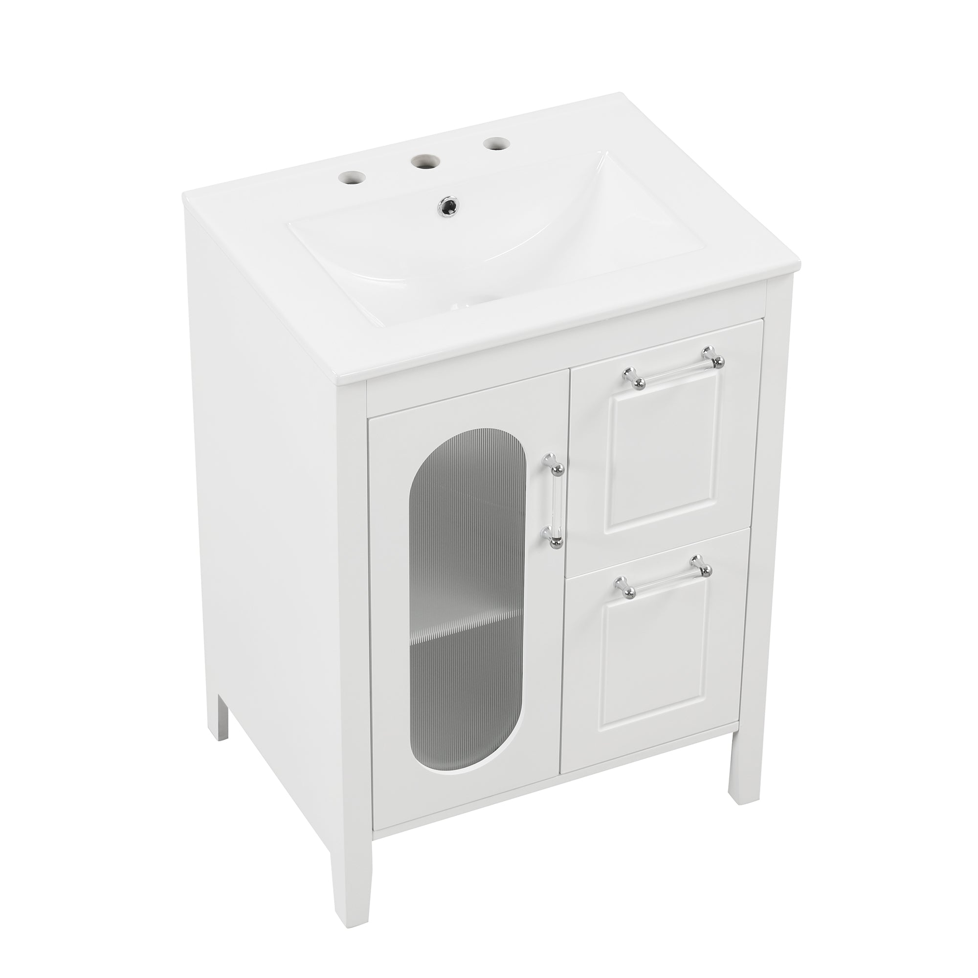 24 in. W x 33 in. H MDF Bathroom Vanity in White with Ceramic Sink, Door and Drawers