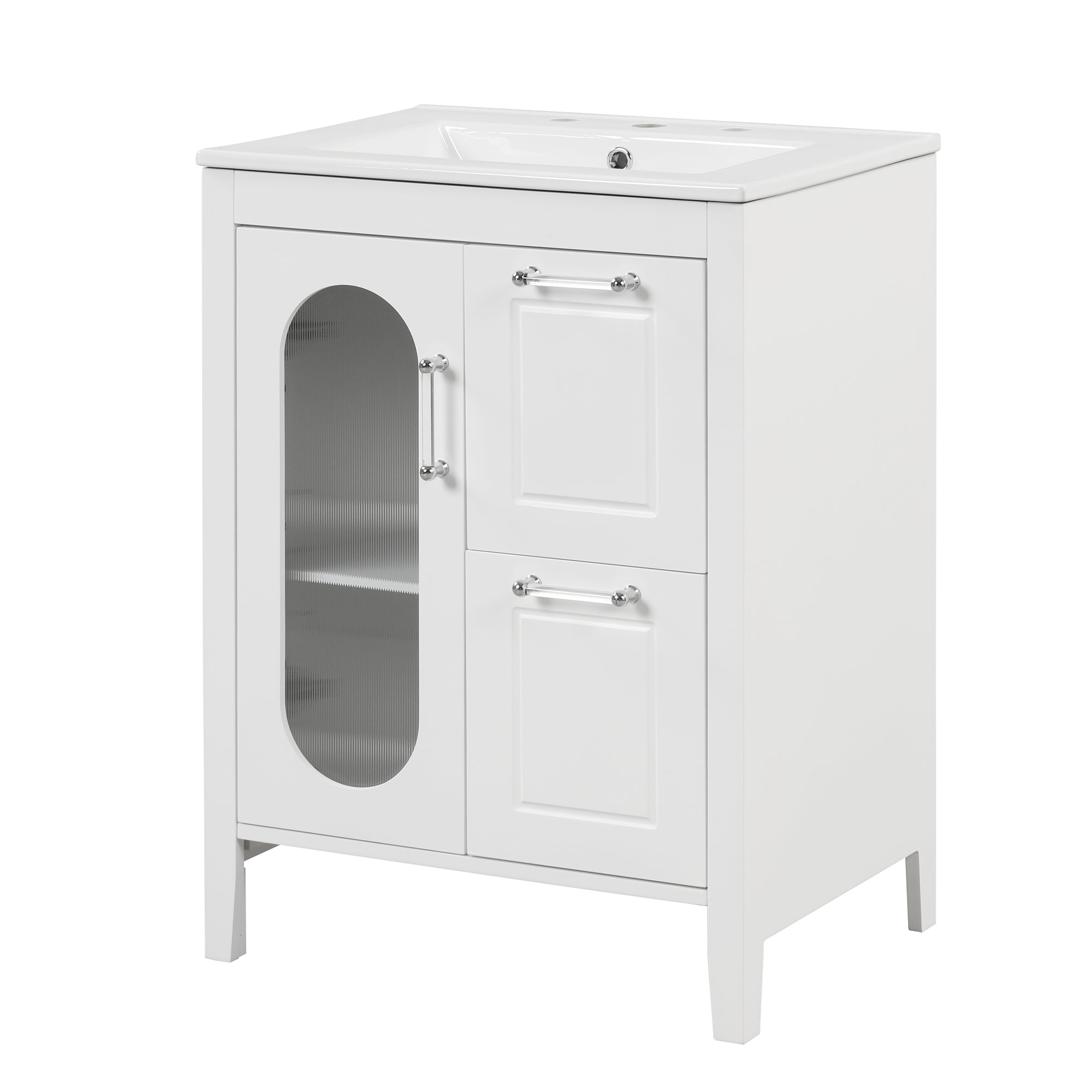24 in. W x 33 in. H MDF Bathroom Vanity in White with Ceramic Sink, Door and Drawers