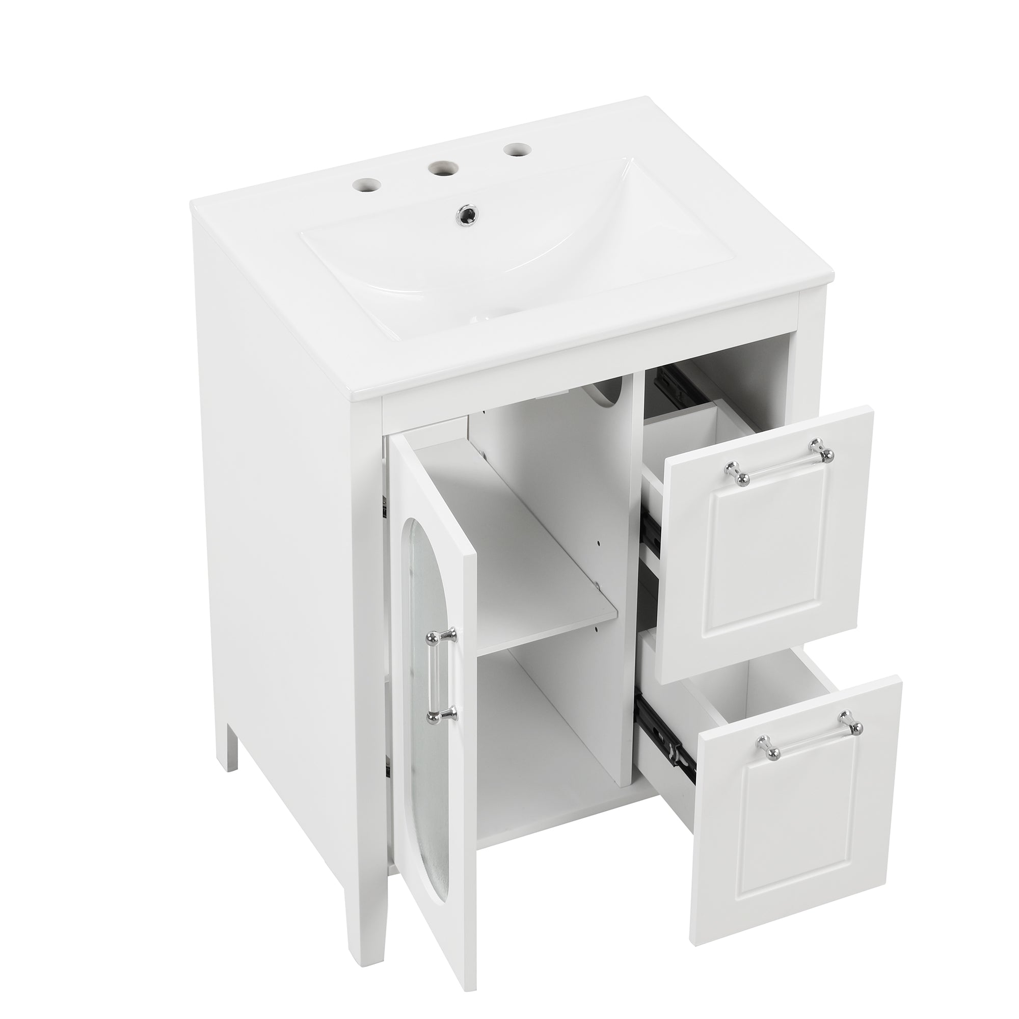 24 in. W x 33 in. H MDF Bathroom Vanity in White with Ceramic Sink, Door and Drawers