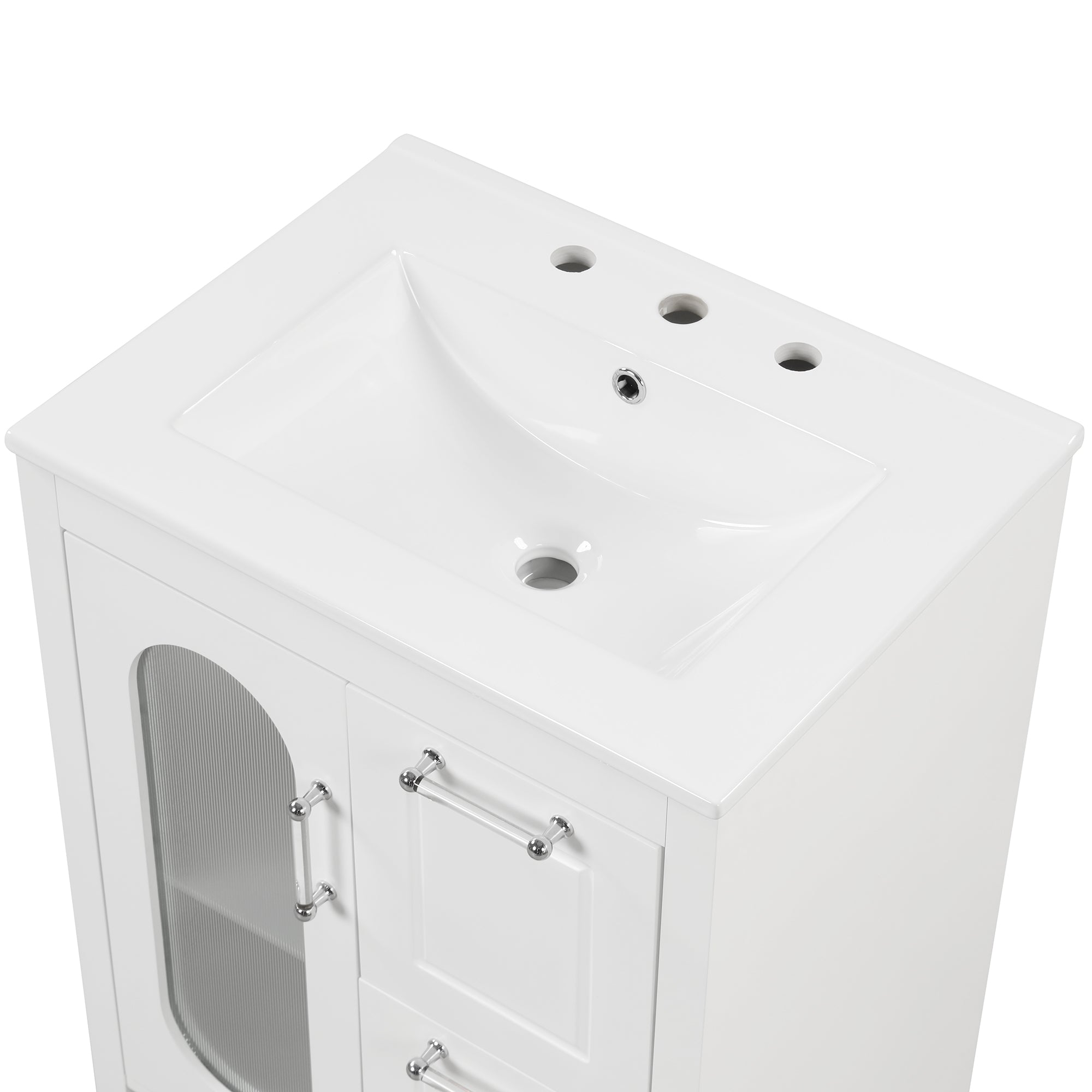 24 in. W x 33 in. H MDF Bathroom Vanity in White with Ceramic Sink, Door and Drawers