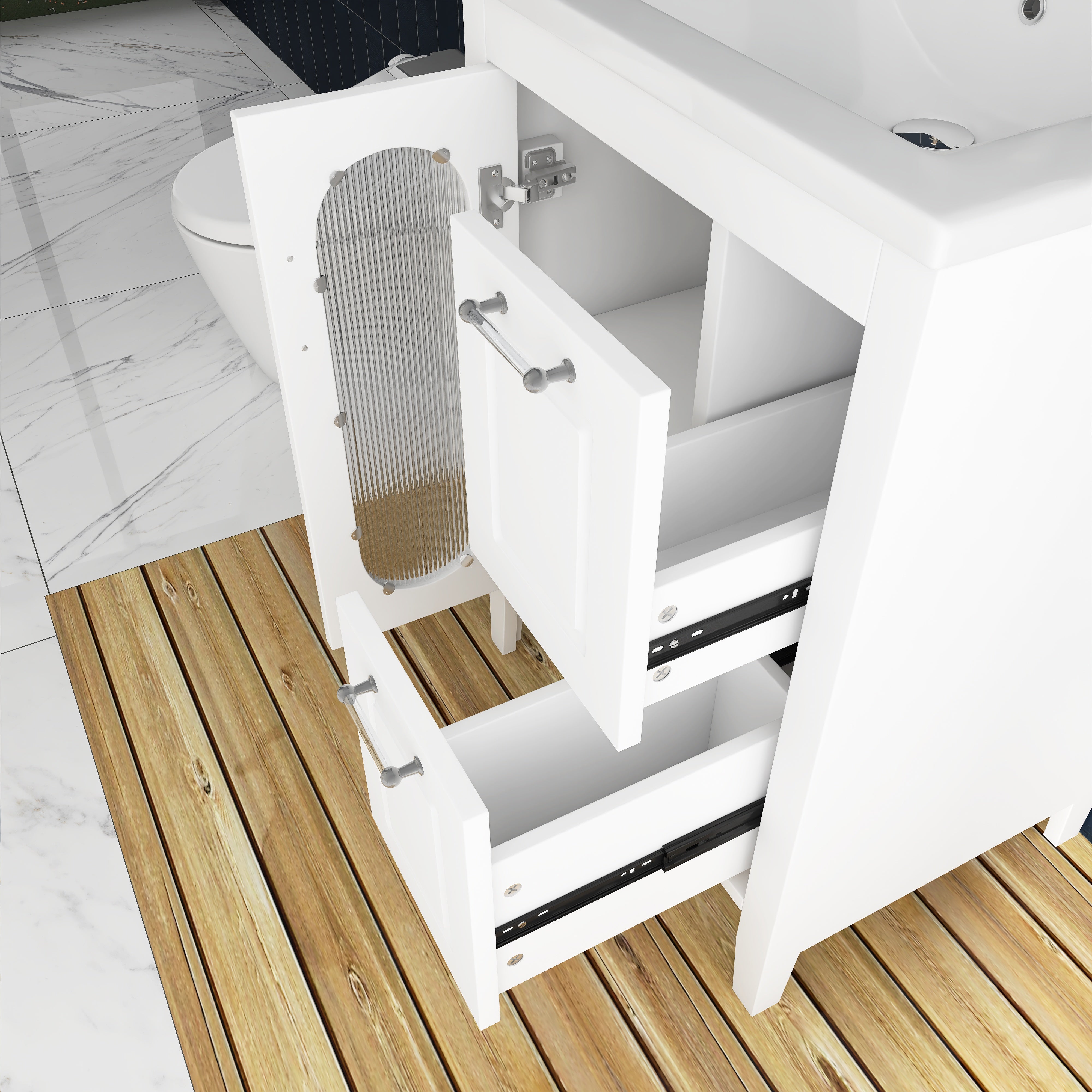 24 in. W x 33 in. H MDF Bathroom Vanity in White with Ceramic Sink, Door and Drawers