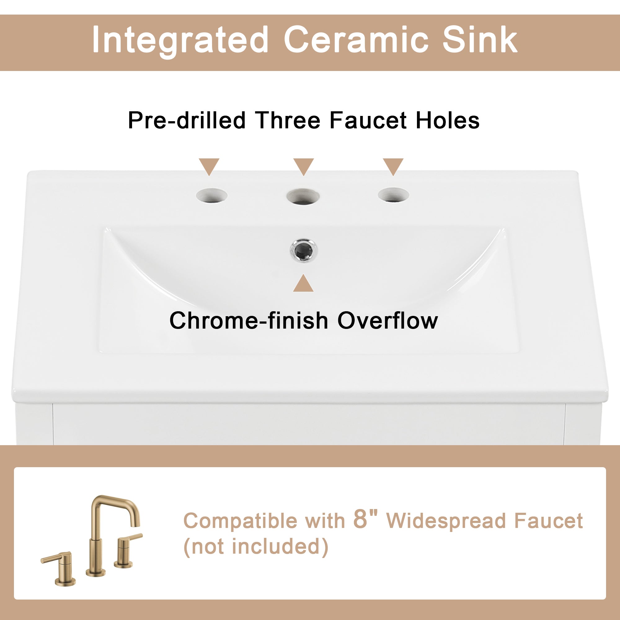 24 in. W x 33 in. H MDF Bathroom Vanity in White with Ceramic Sink, Door and Drawers