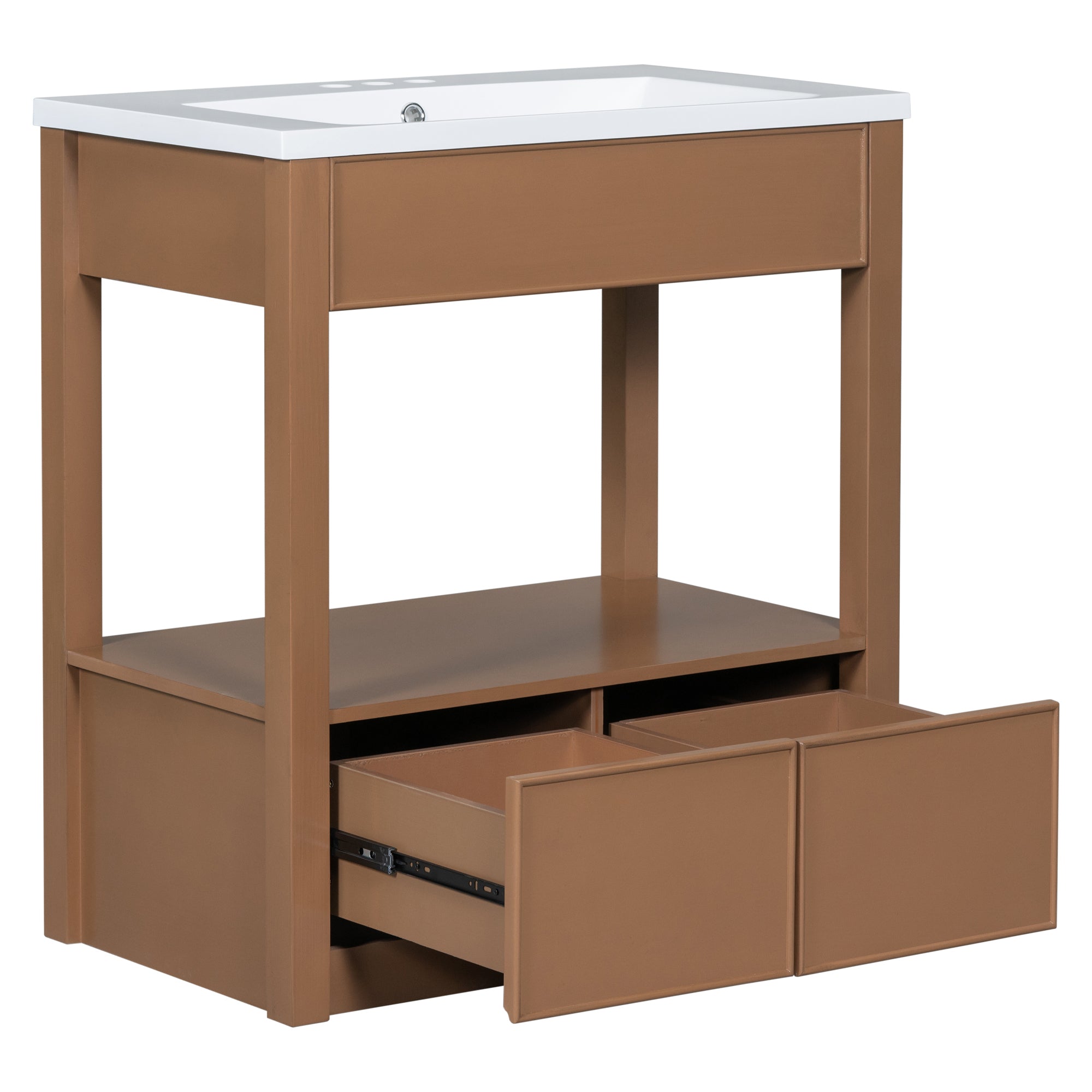 30 Inches MDF Freestanding Bathroom Vanity Set with Open Storage Shelf