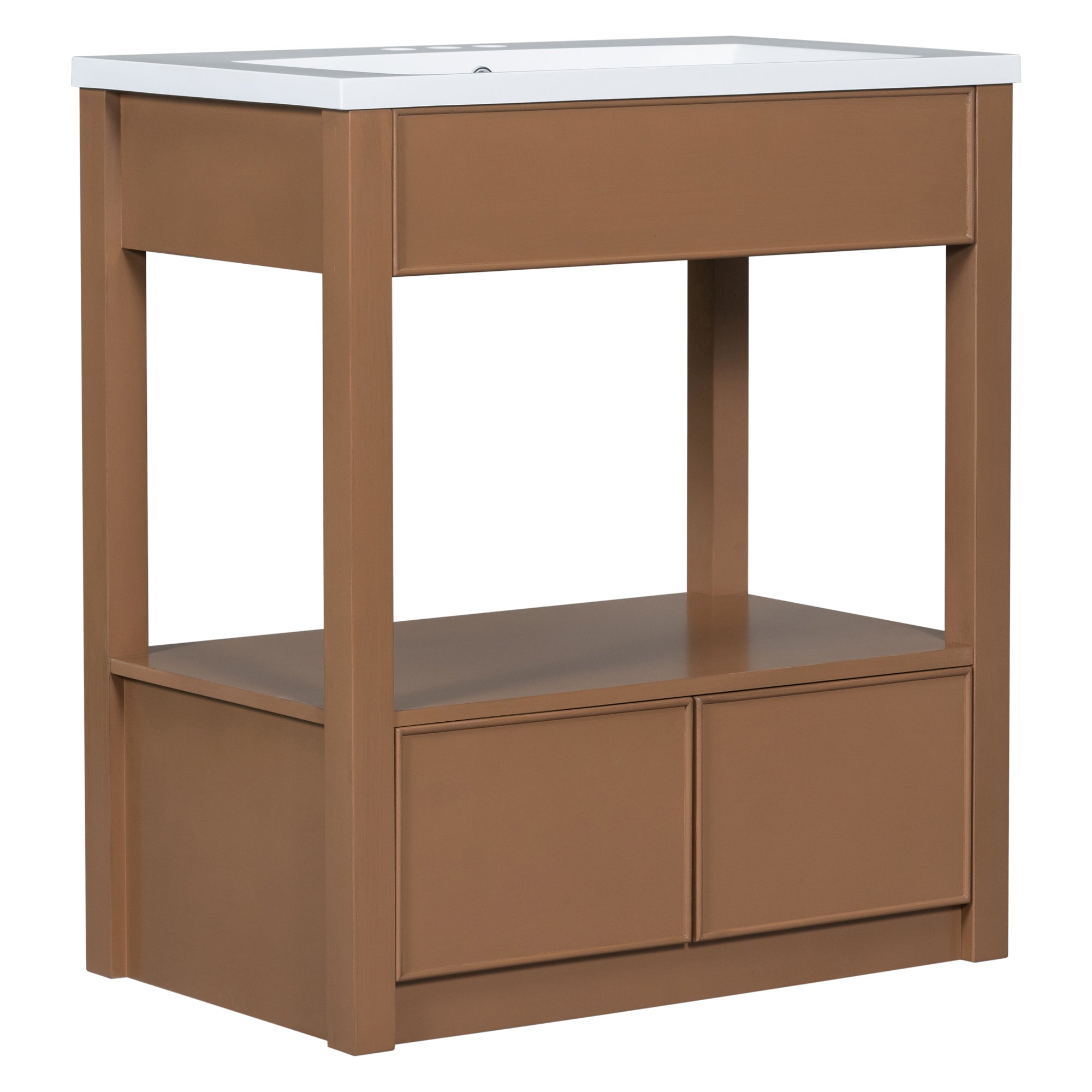 30 Inches MDF Freestanding Bathroom Vanity Set with Open Storage Shelf