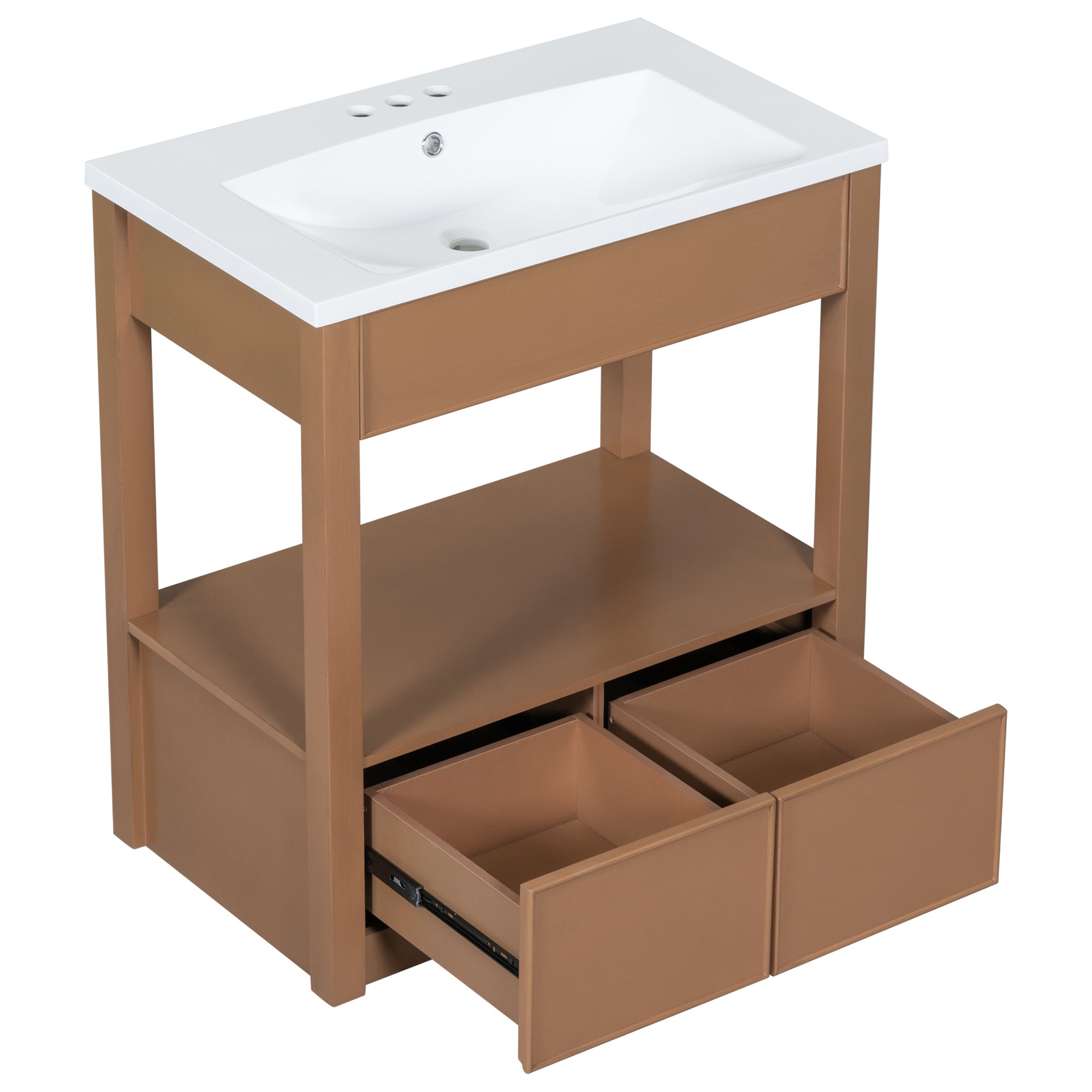 30 Inches MDF Freestanding Bathroom Vanity Set with Open Storage Shelf