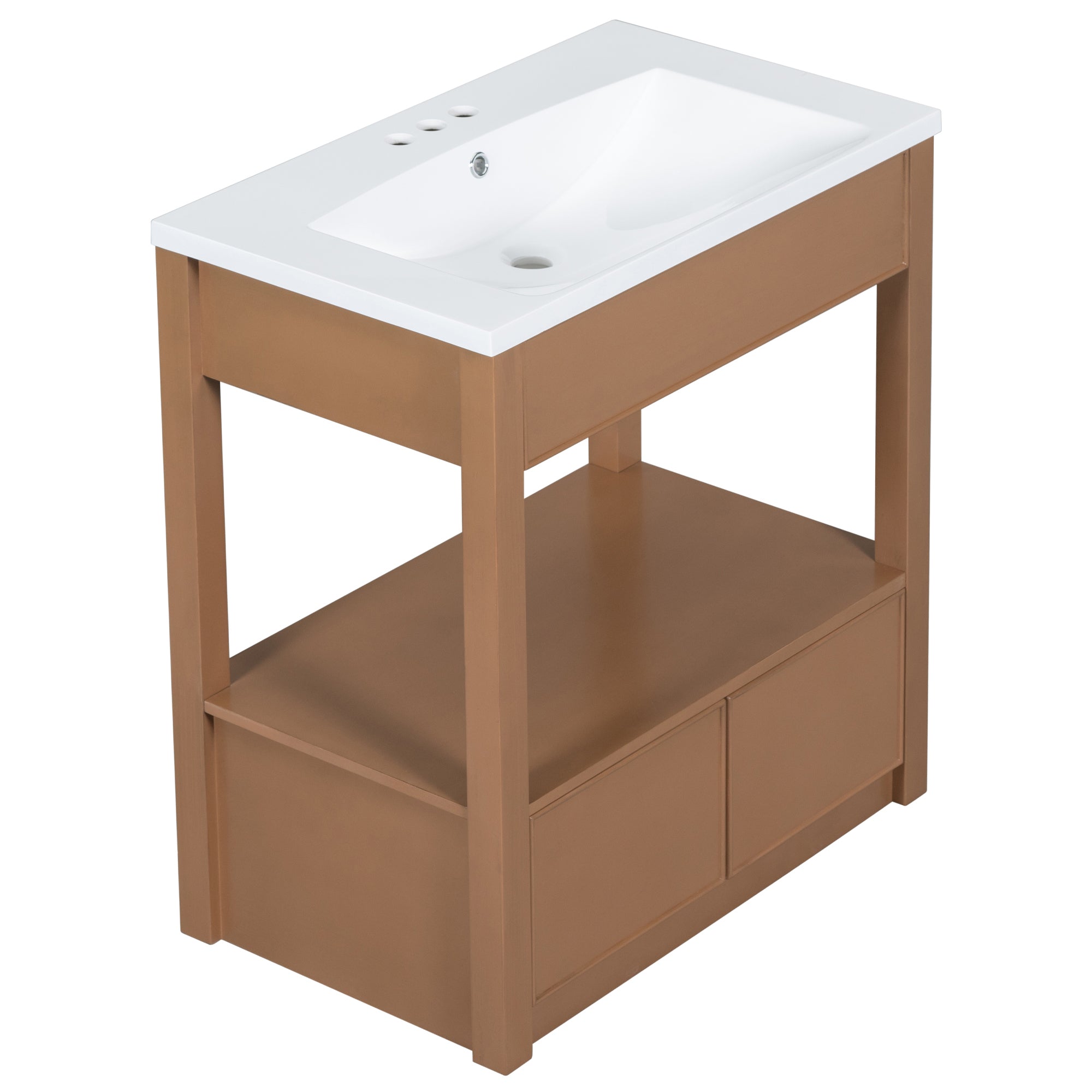 30 Inches MDF Freestanding Bathroom Vanity Set with Open Storage Shelf