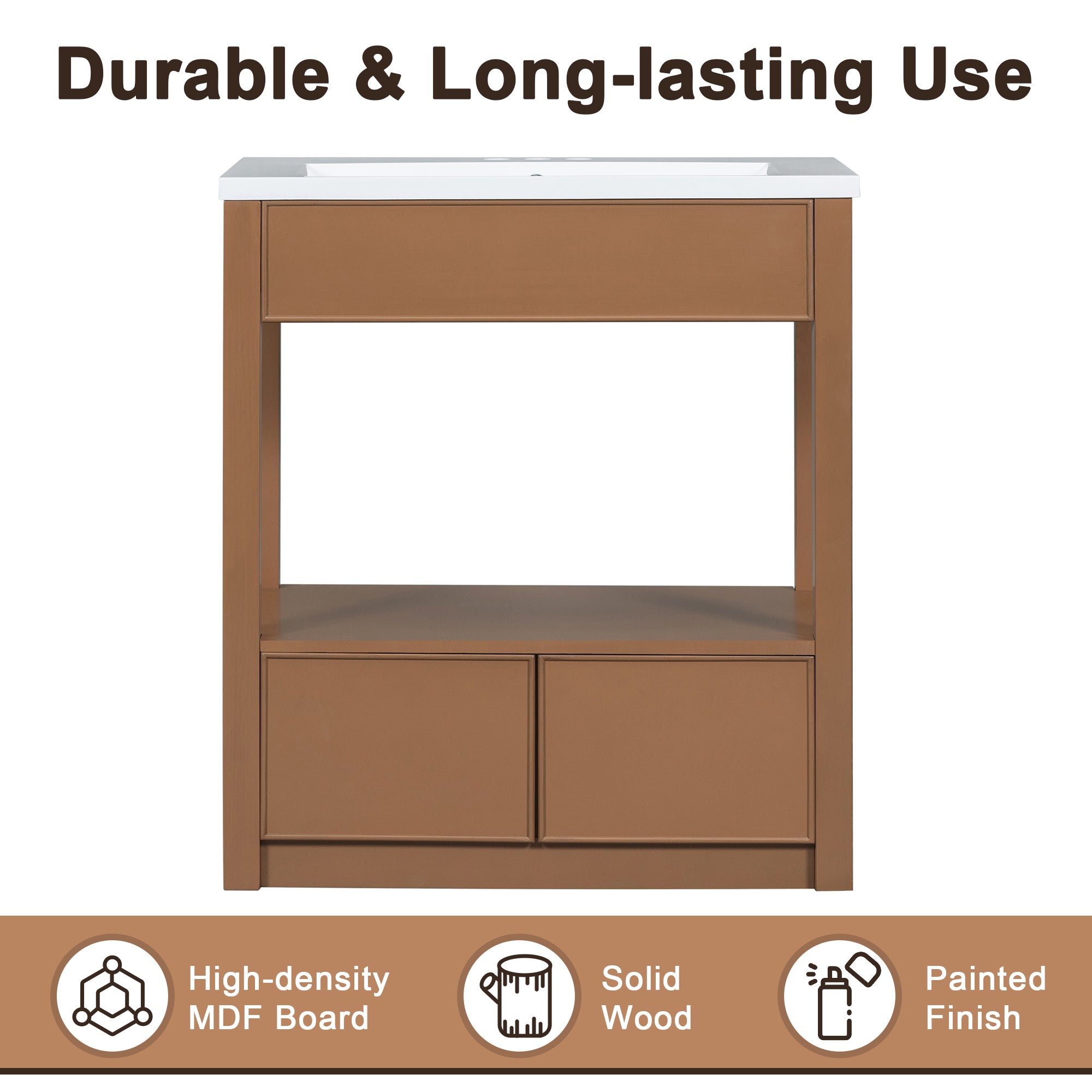 30 Inches MDF Freestanding Bathroom Vanity Set with Open Storage Shelf