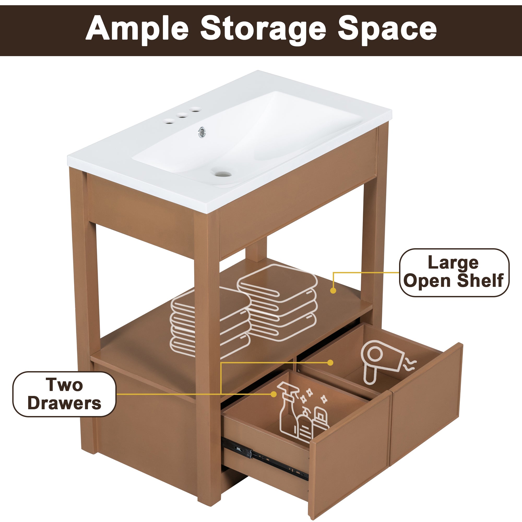30 Inches MDF Freestanding Bathroom Vanity Set with Open Storage Shelf