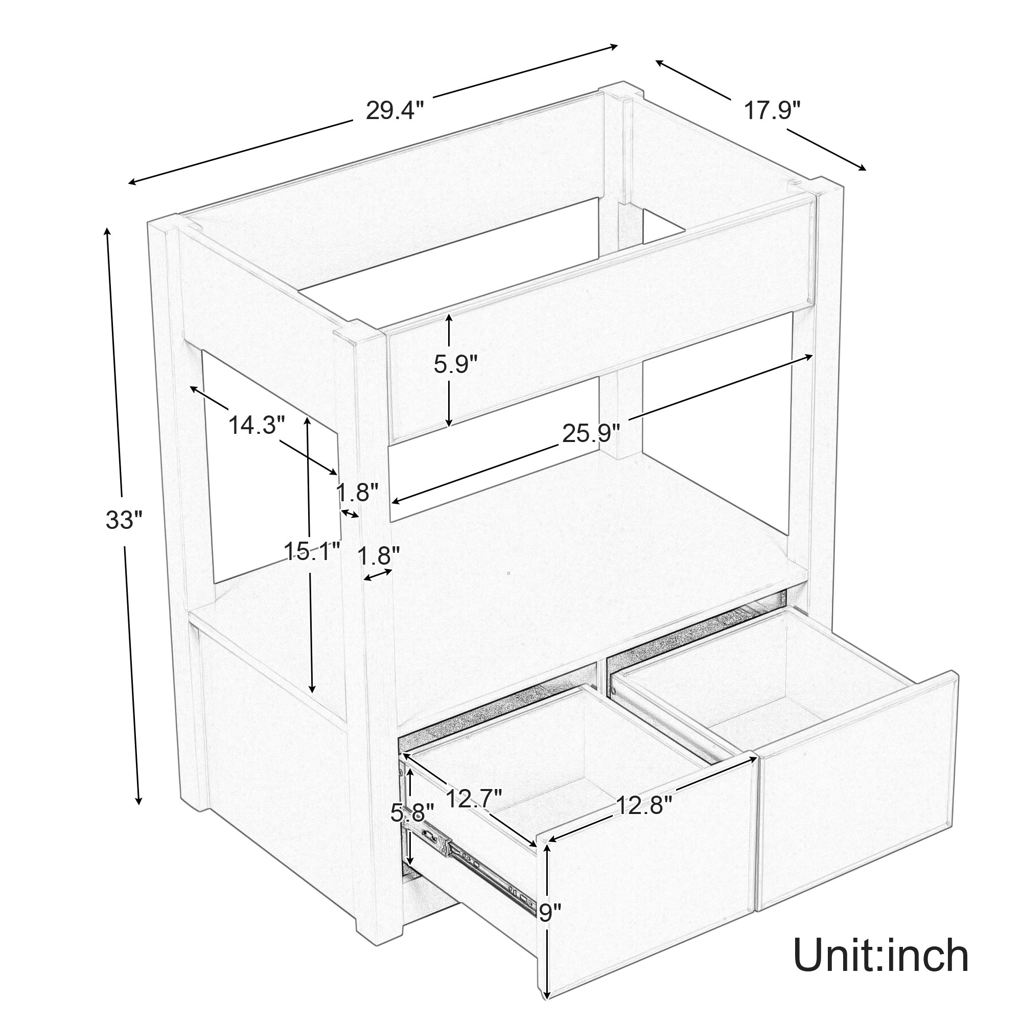 30 Inches MDF Freestanding Bathroom Vanity Set with Open Storage Shelf